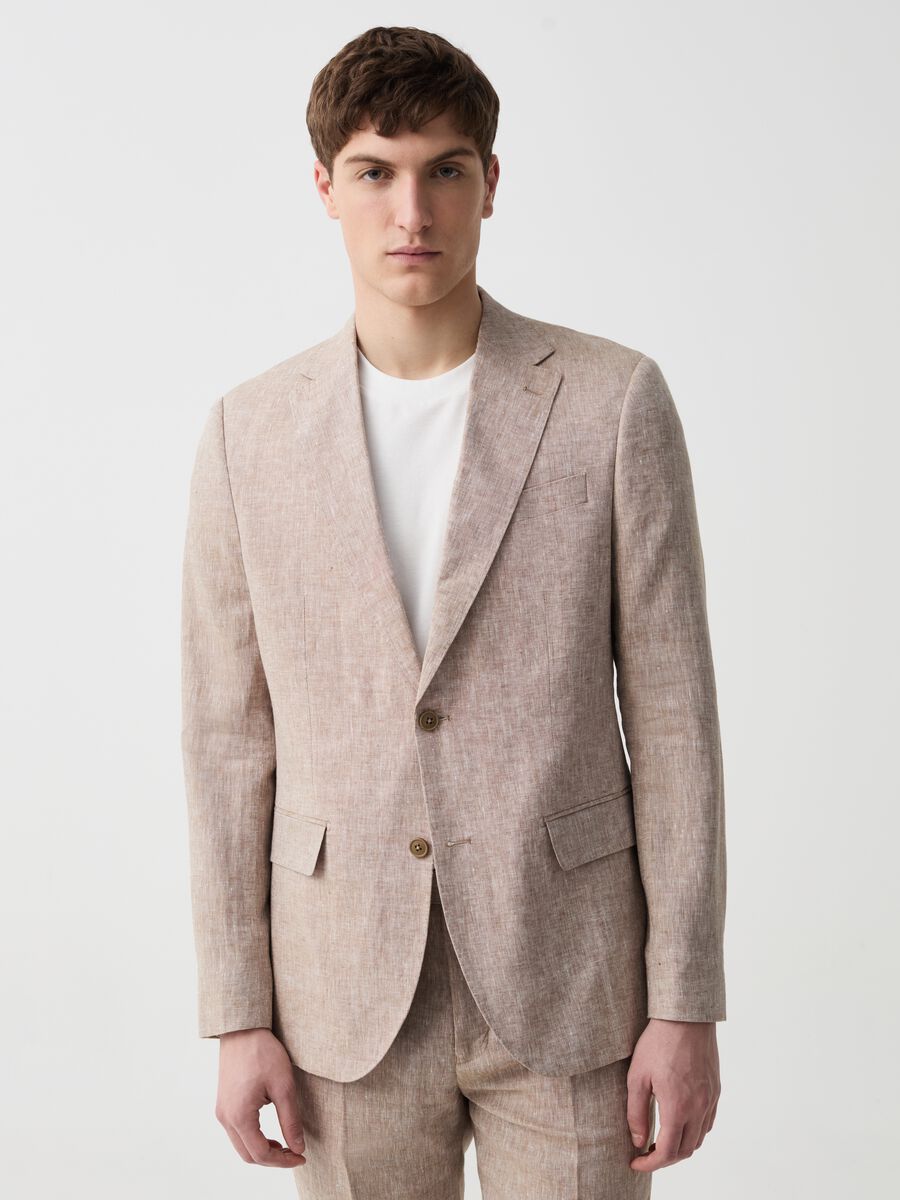 Slim-fit single-breasted blazer in linen_0