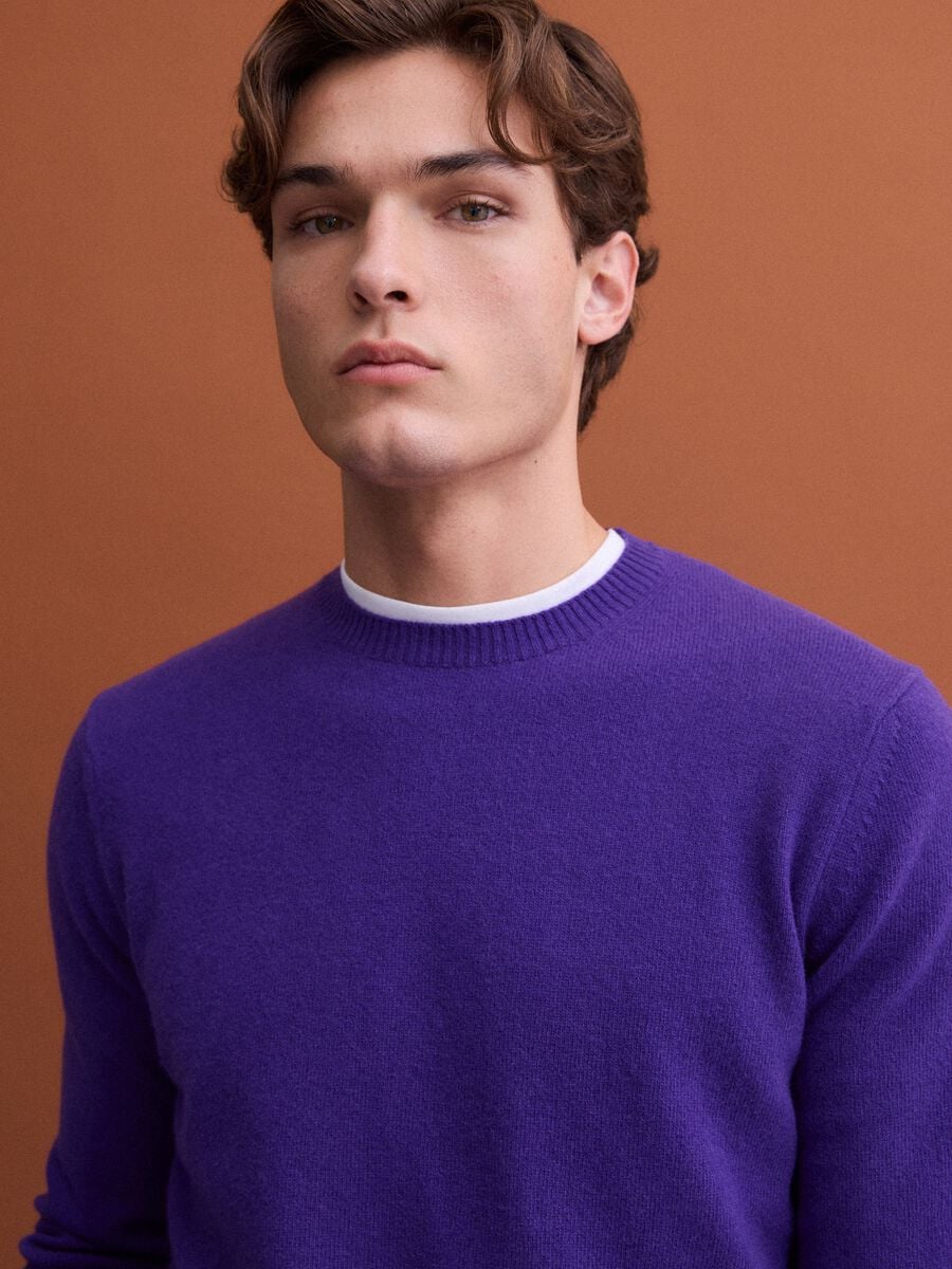 Pullover viola in pura lana a girocollo regular fit_2