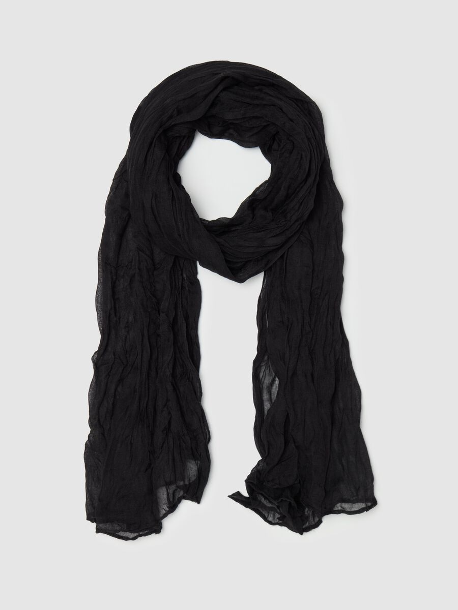 Solid colour crinkle-effect scarf_0