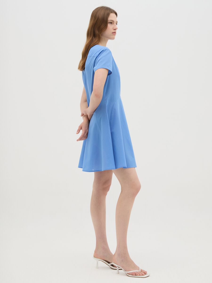 Women's blue pure cotton shirt dress regular fit_1