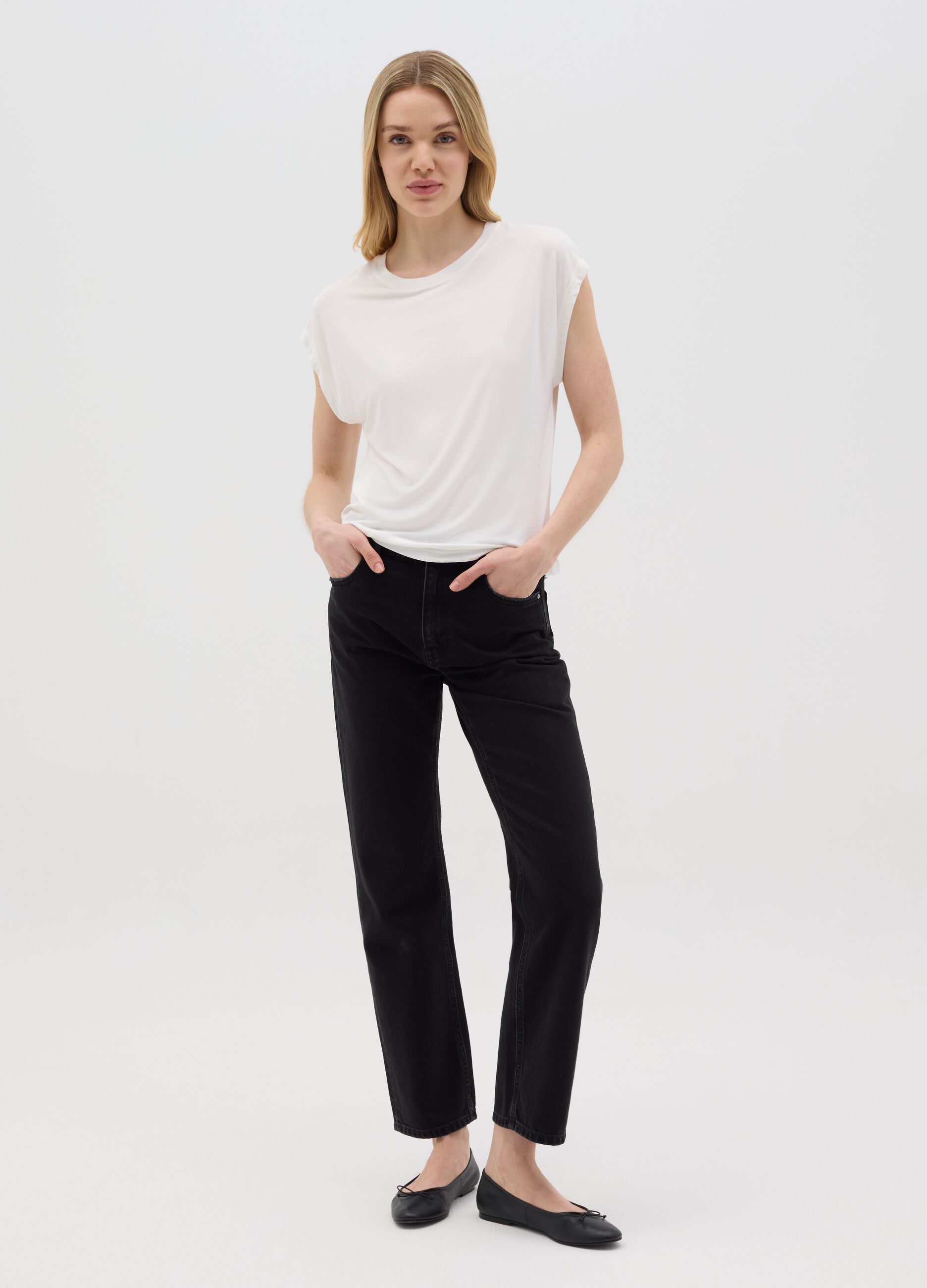 White Stretchy Viscose T-shirt by Ovs
