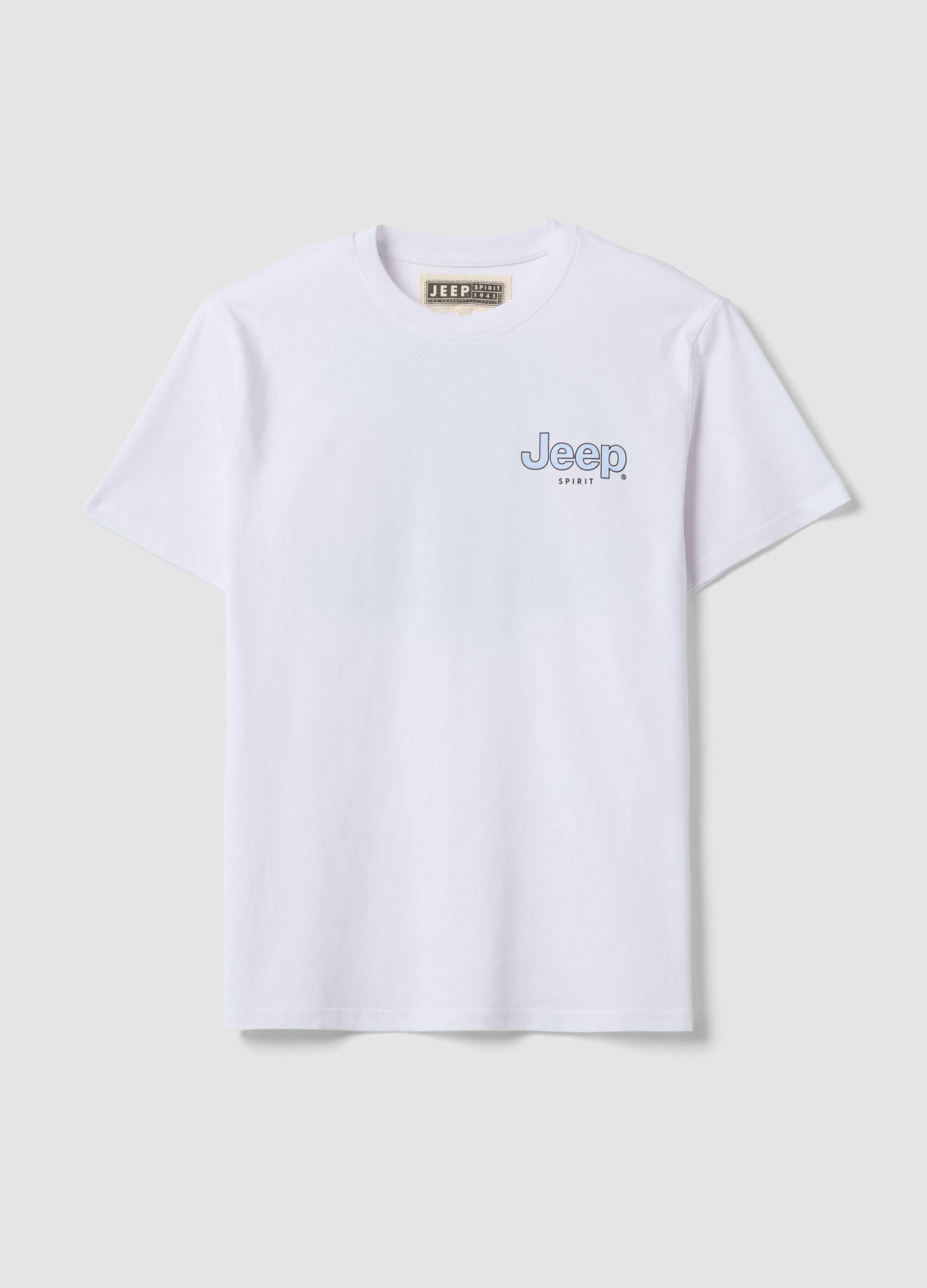 White pure cotton T-shirt with Jeep logo, regular fit