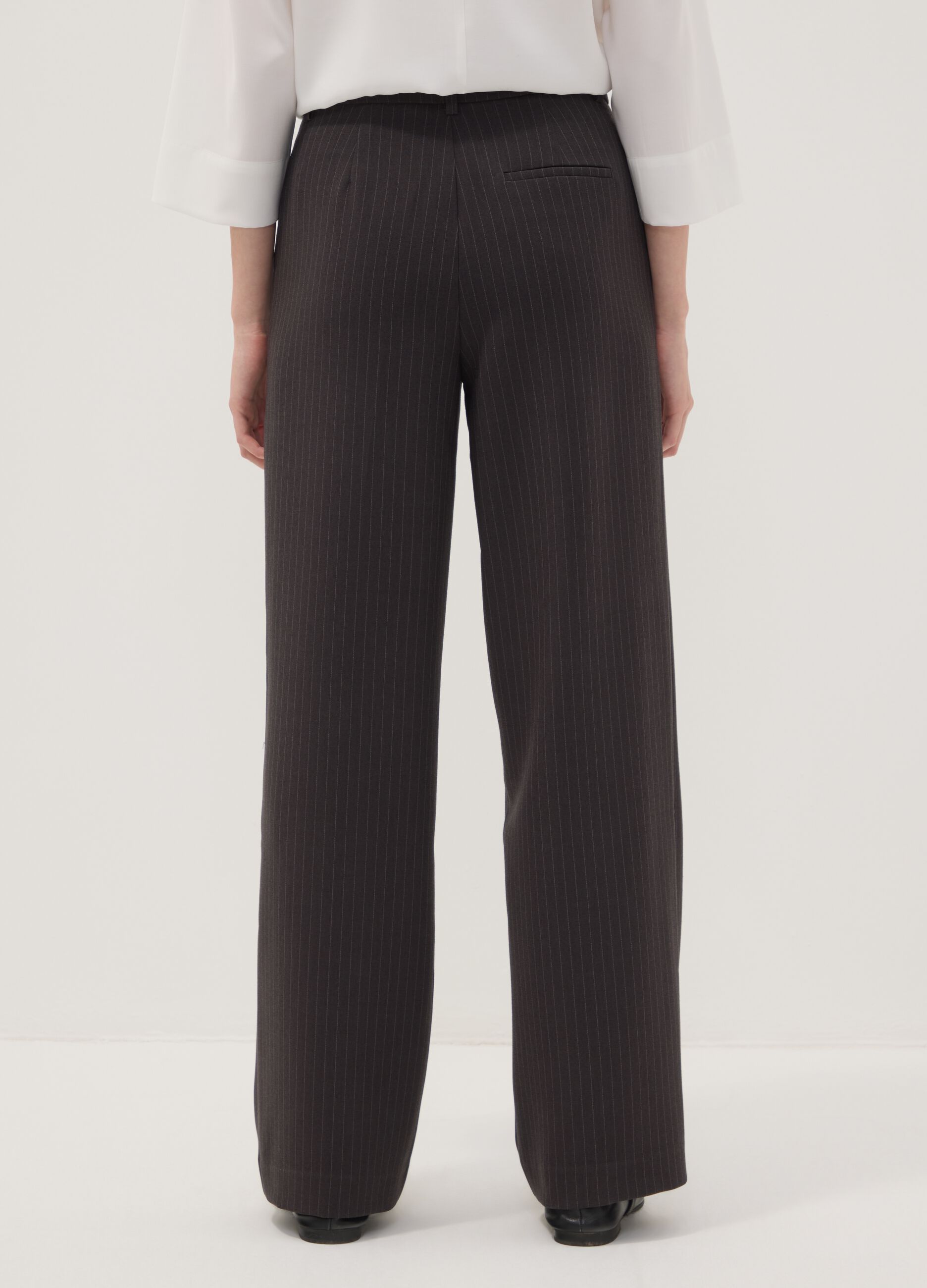 Grey pinstripe stretch viscose straight-leg trousers