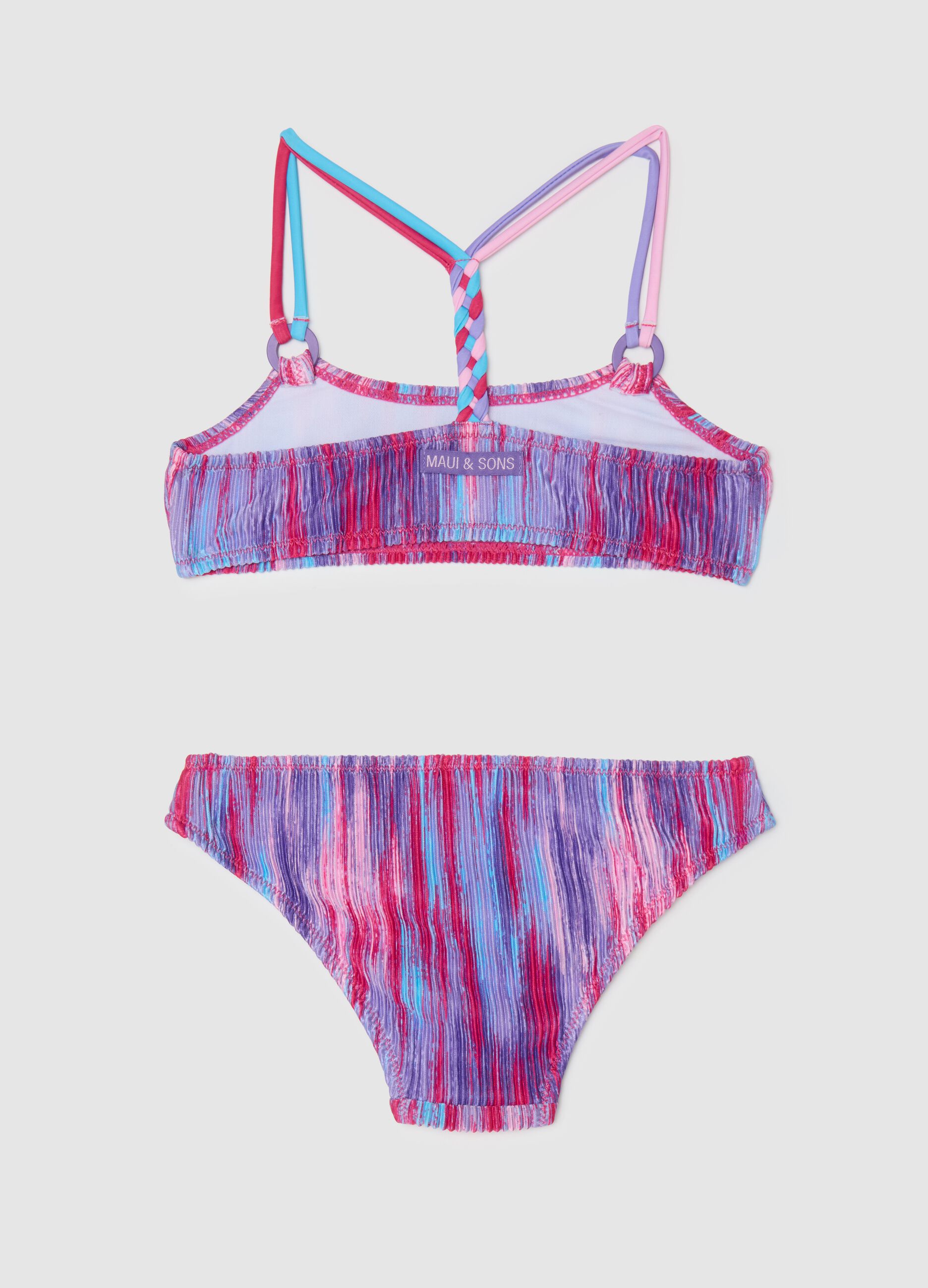 Costume bikini da bambina in misto con slip elasticizzato multicolor