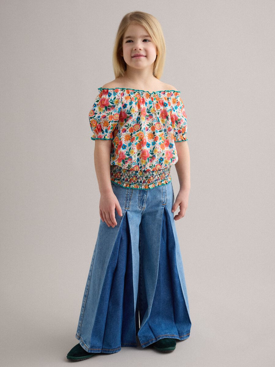 Jeans in puro cotone denim super wide leg per bambina_0