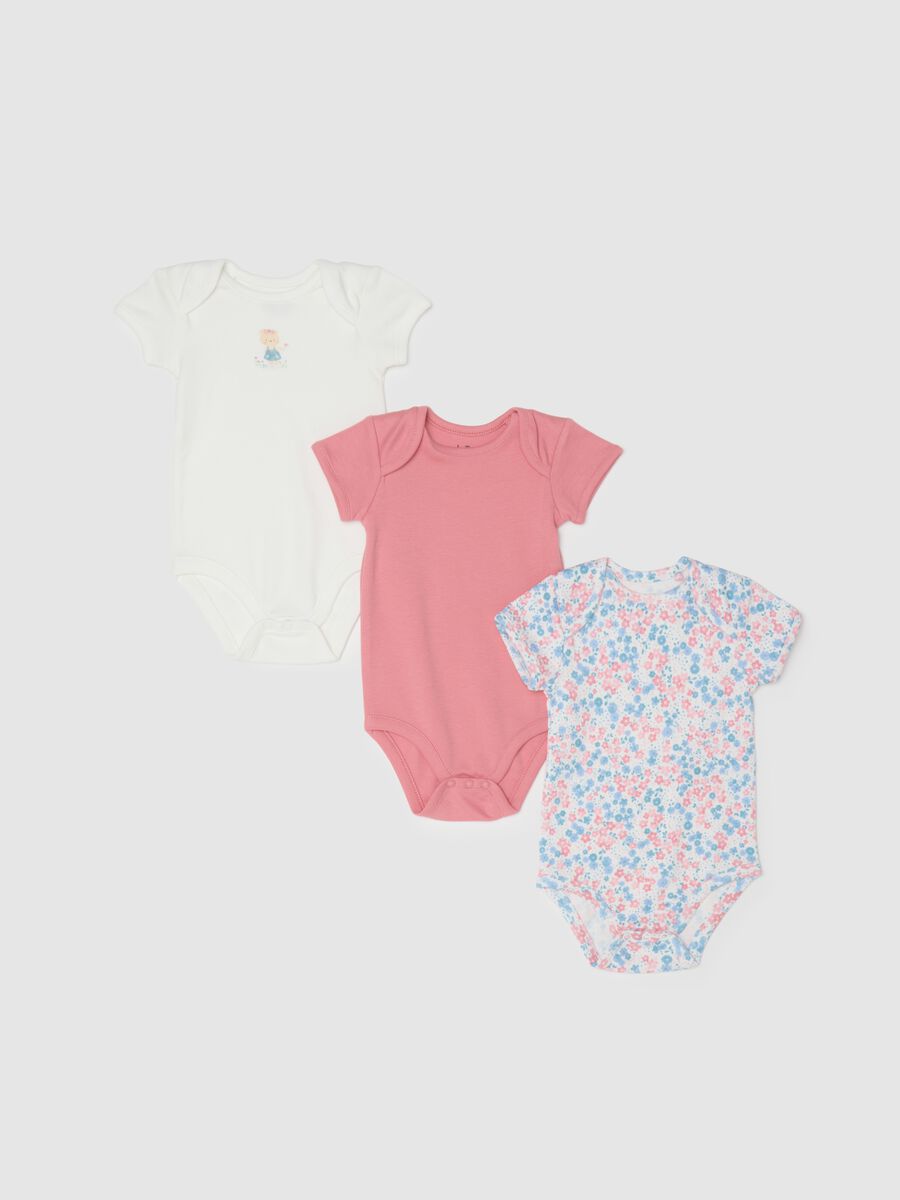 Multicoloured pure cotton tripack bodysuits for girls_0