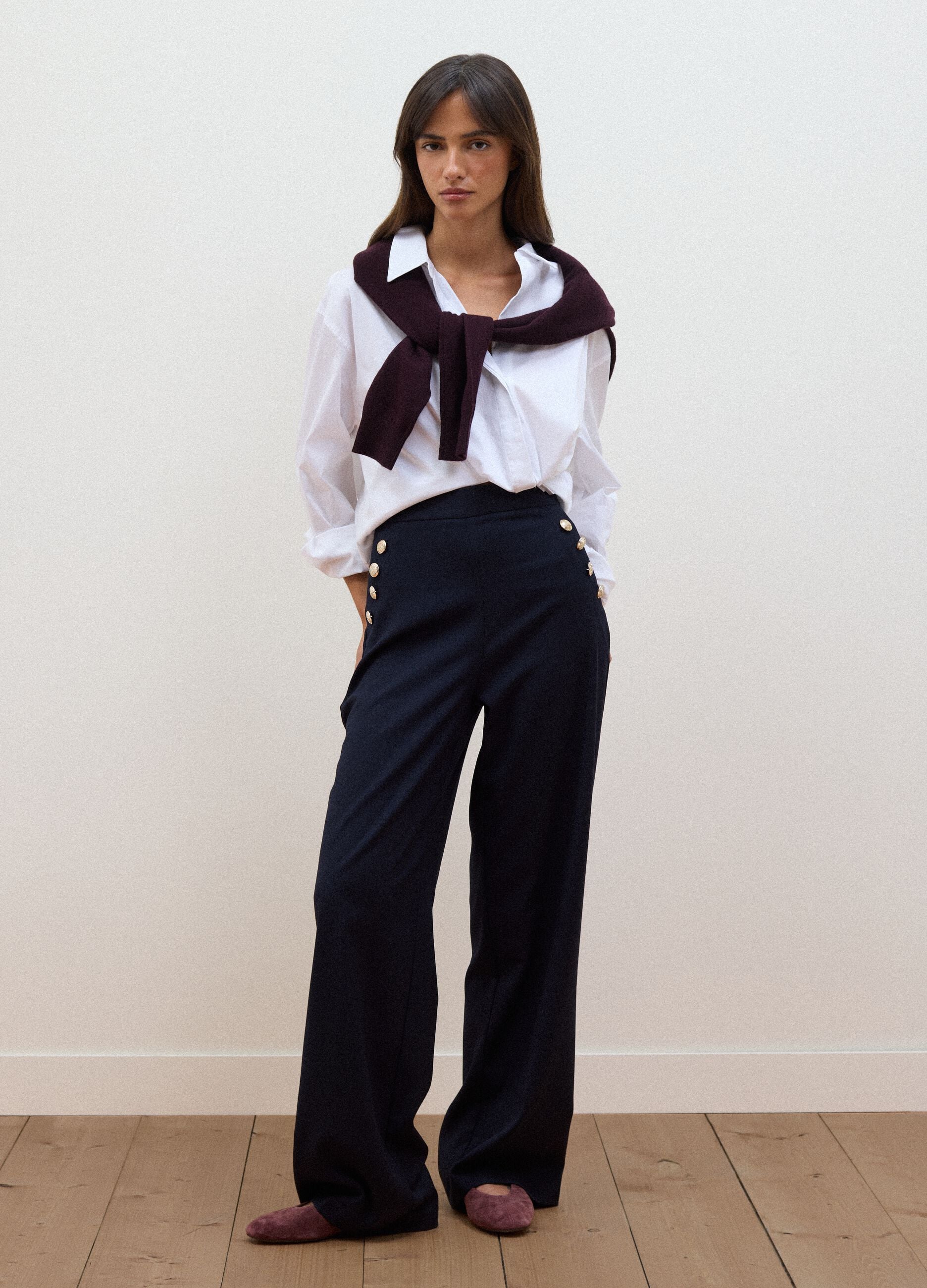 Blue stretch viscose straight-fit trousers