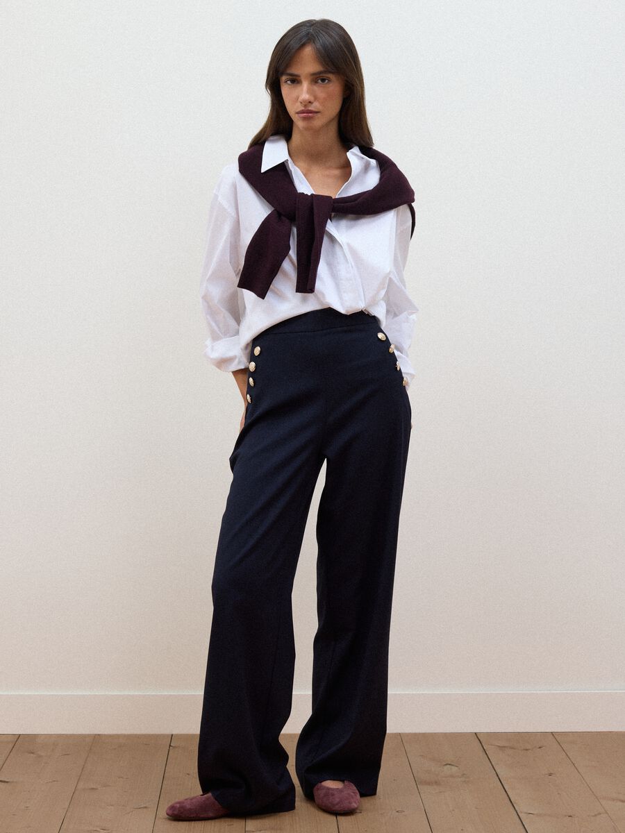 Blue stretch viscose straight-fit trousers_0