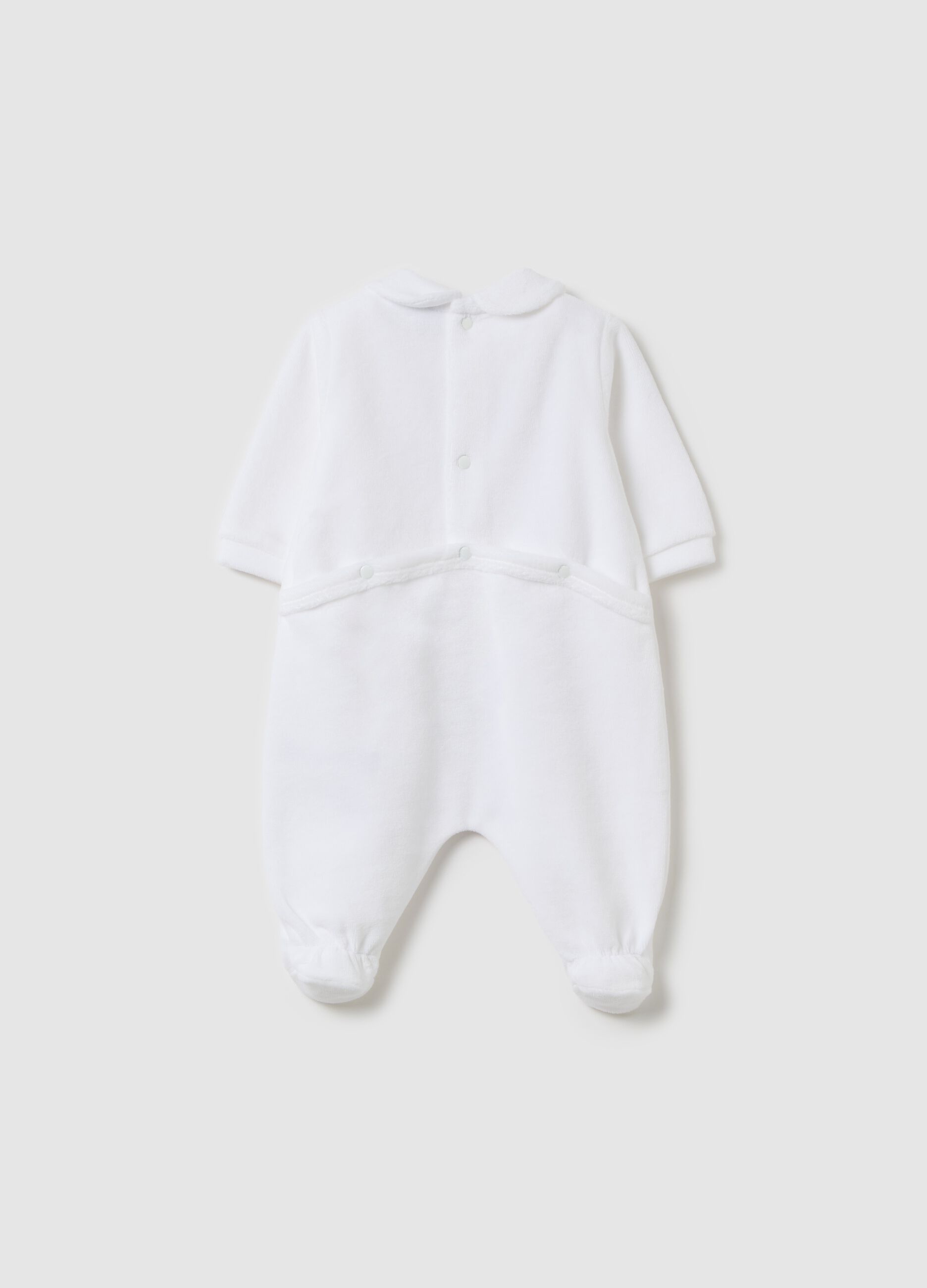 Velour onesie with feet and animals embroidery