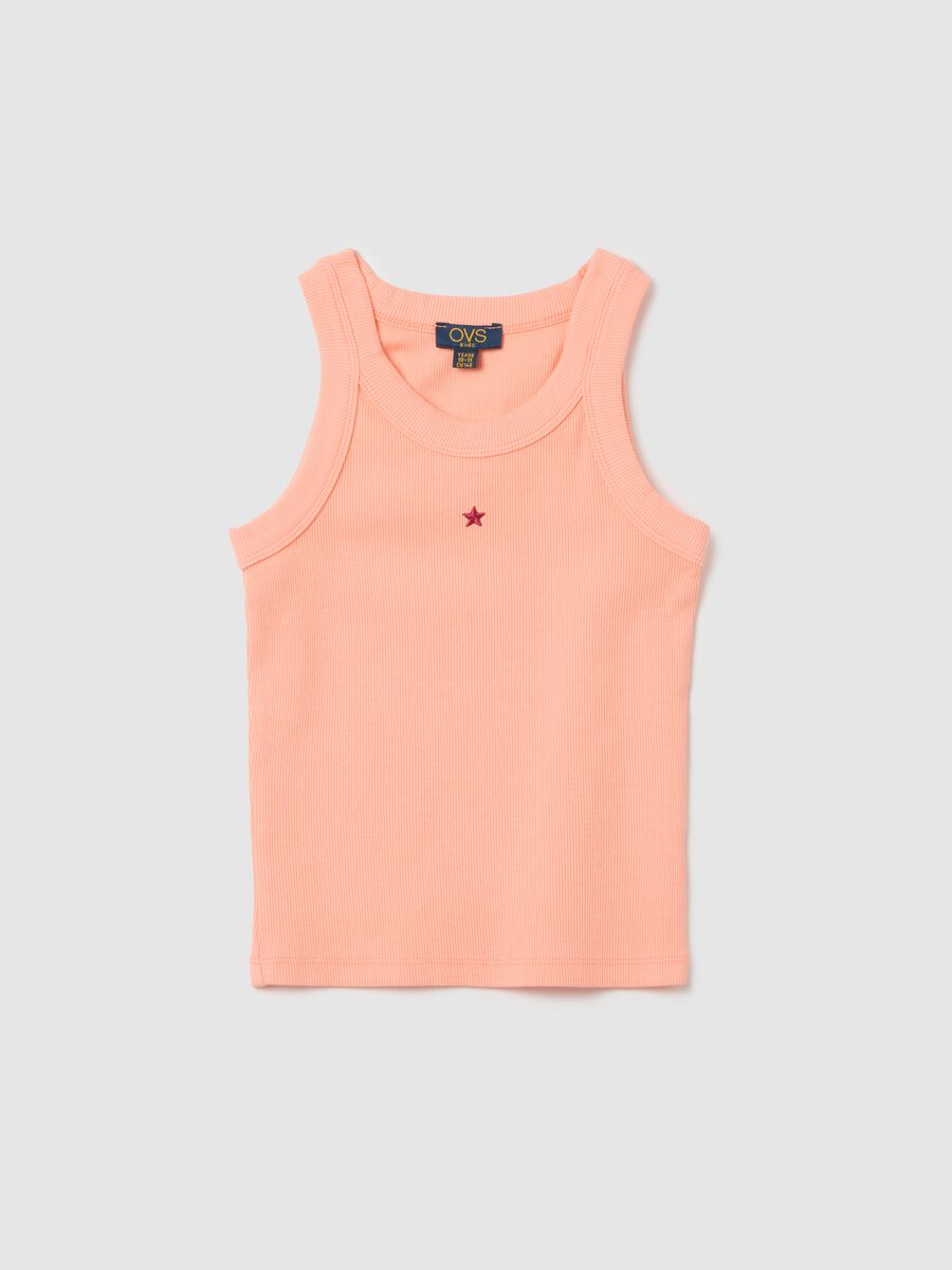 Orange Cotton Fitted Girls' Tank Top_0