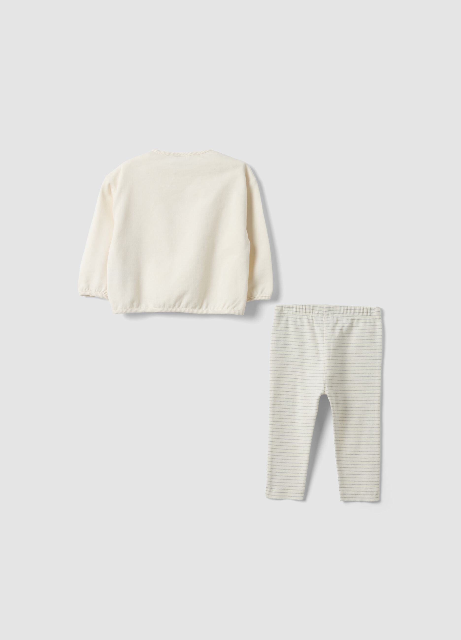 White organic cotton knit and trouser set for newborns