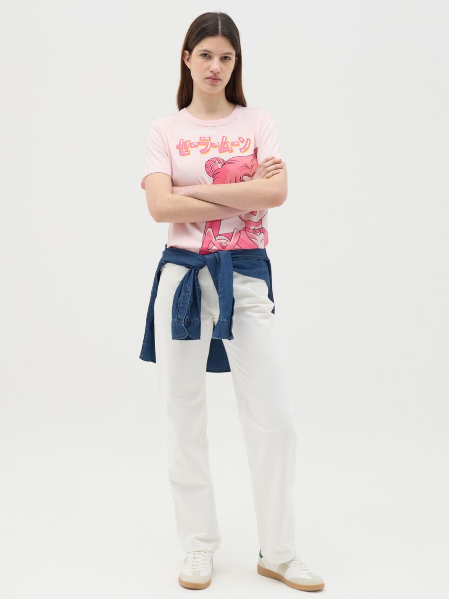 Pink cotton T-shirt with Sailor Moon print_1