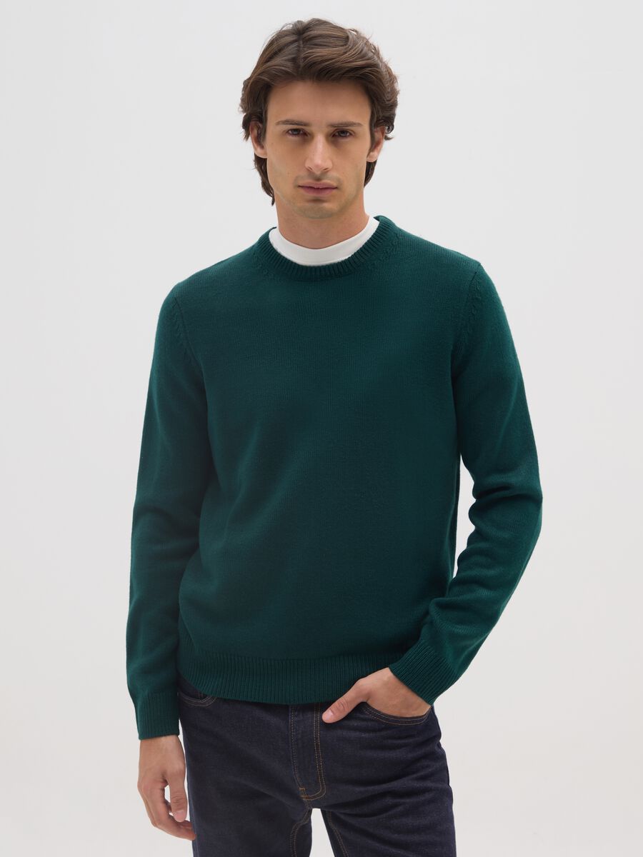 Regular fit green crewneck jumper_0