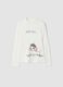 T-shirt bianca con collo rialzato in puro cotone organico con stampa_0