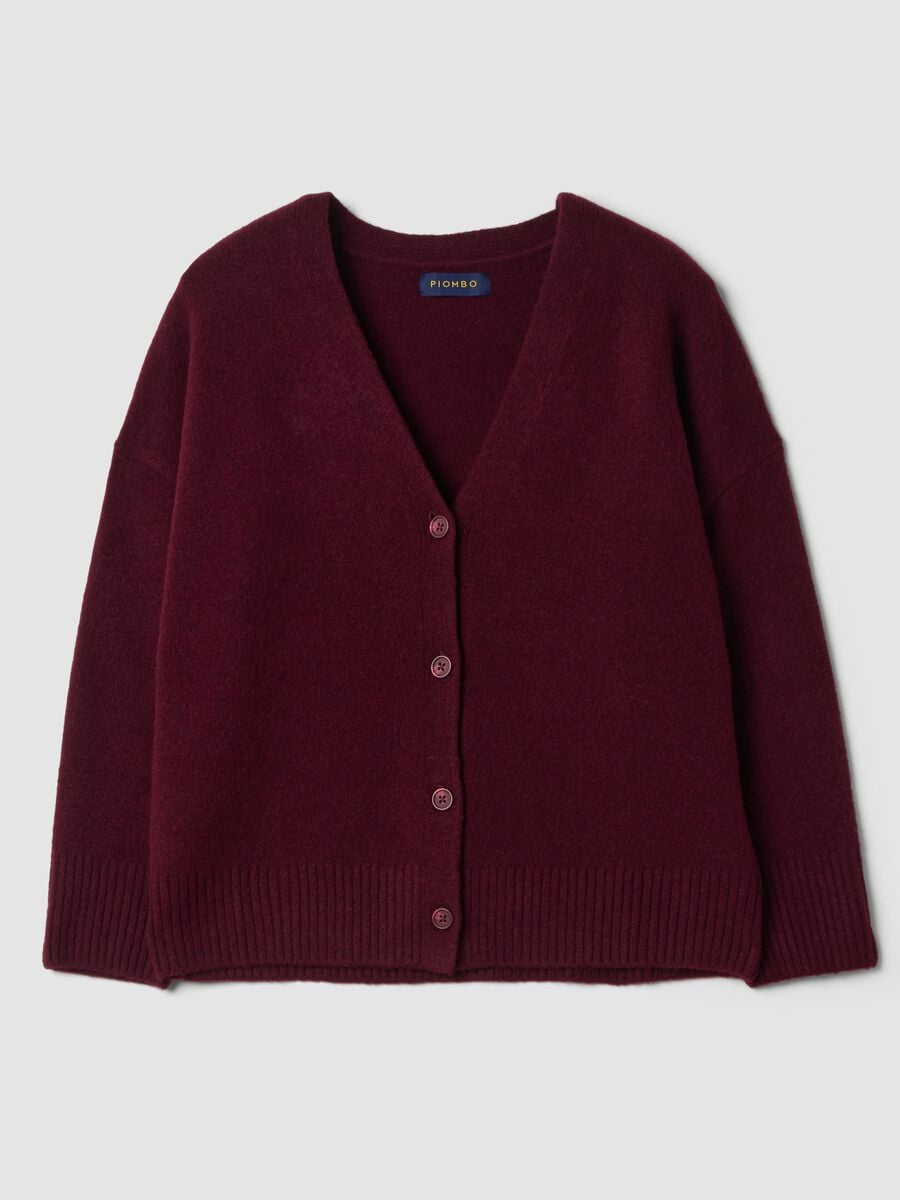 Cardigan rosso in lana elasticizzata con scollo profondo a V_4