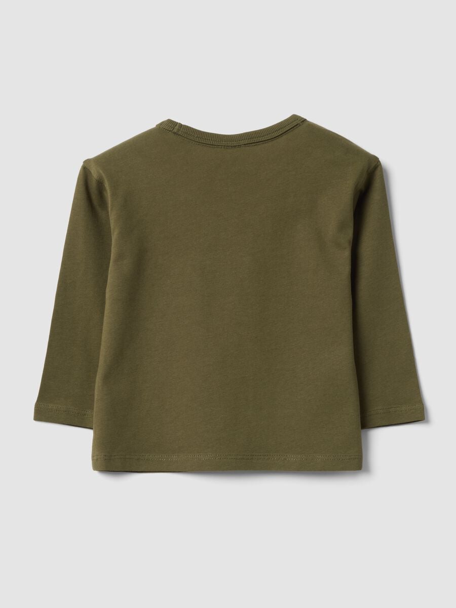 T-shirt verde in puro cotone organico con stampa cagnolino per bimbo_1