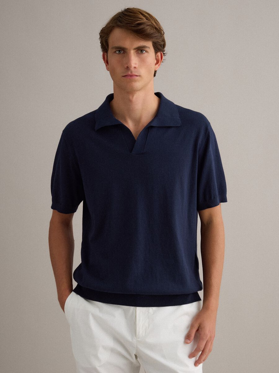 Short-sleeved blue polo in pure cotton_1