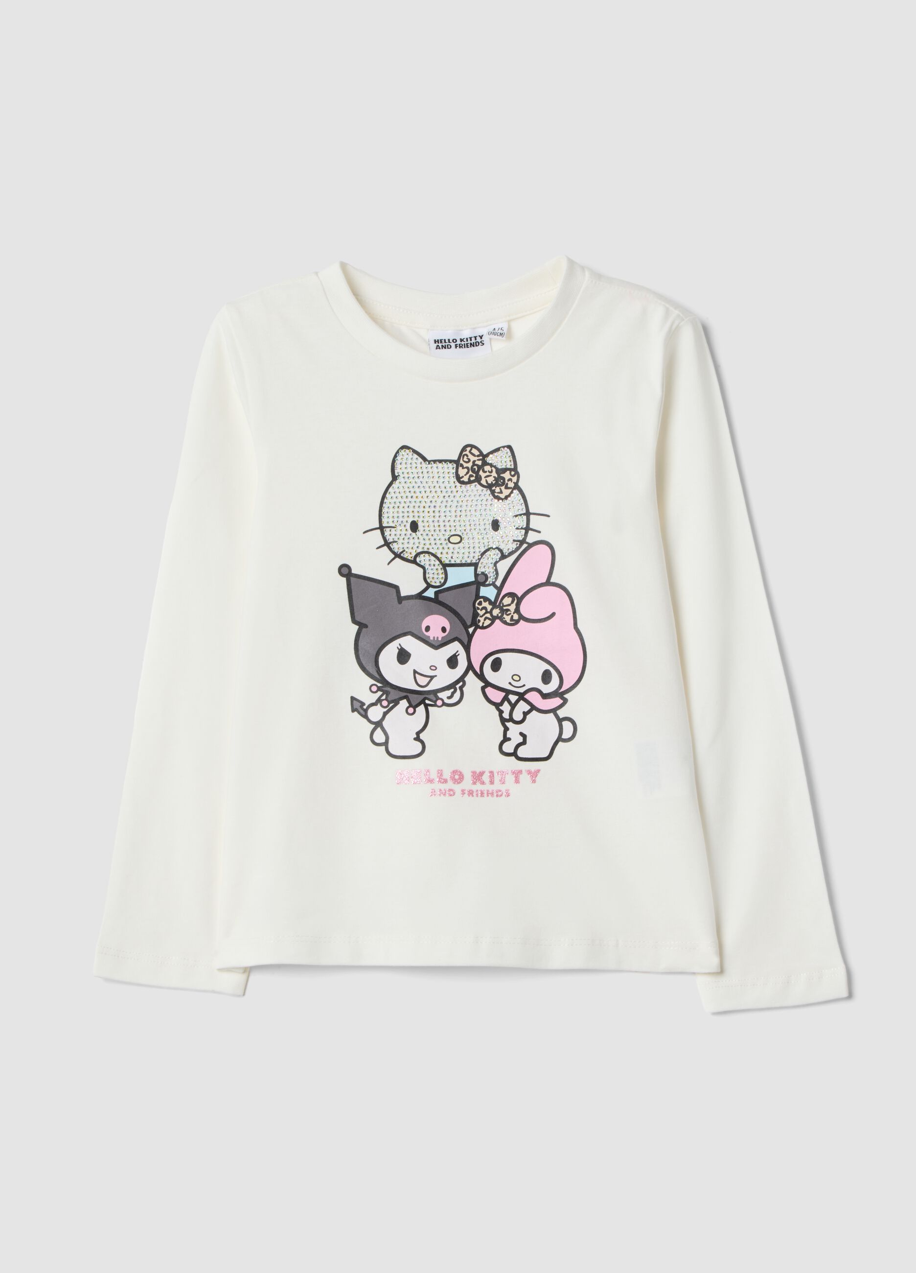 White stretch cotton Hello Kitty print T-shirt for girls
