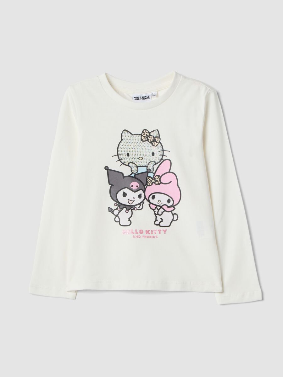 T-shirt bianca in cotone elasticizzato con stampa Hello Kitty per bambina_0
