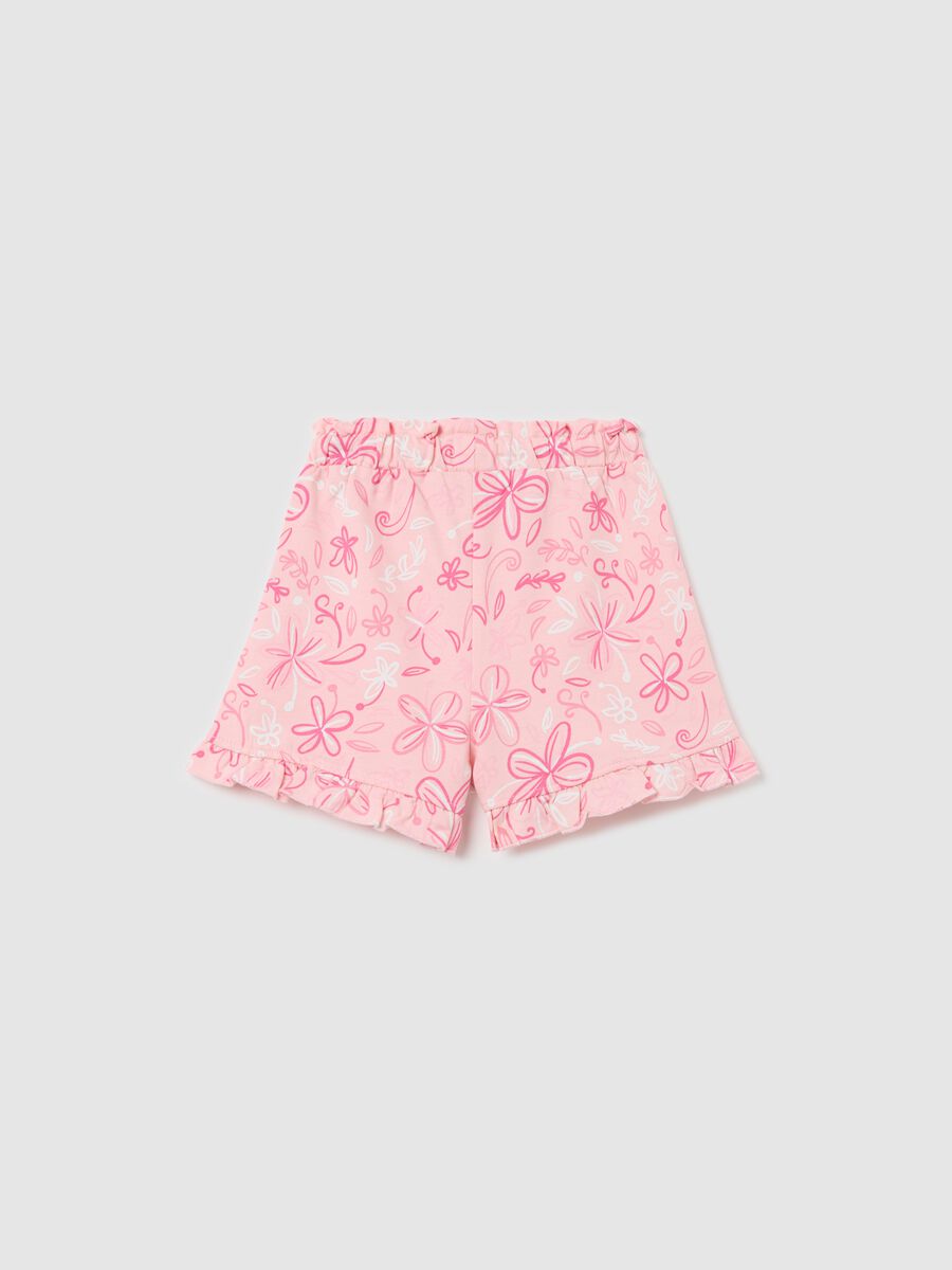 Pink French terry shorts with drawstring and print_1