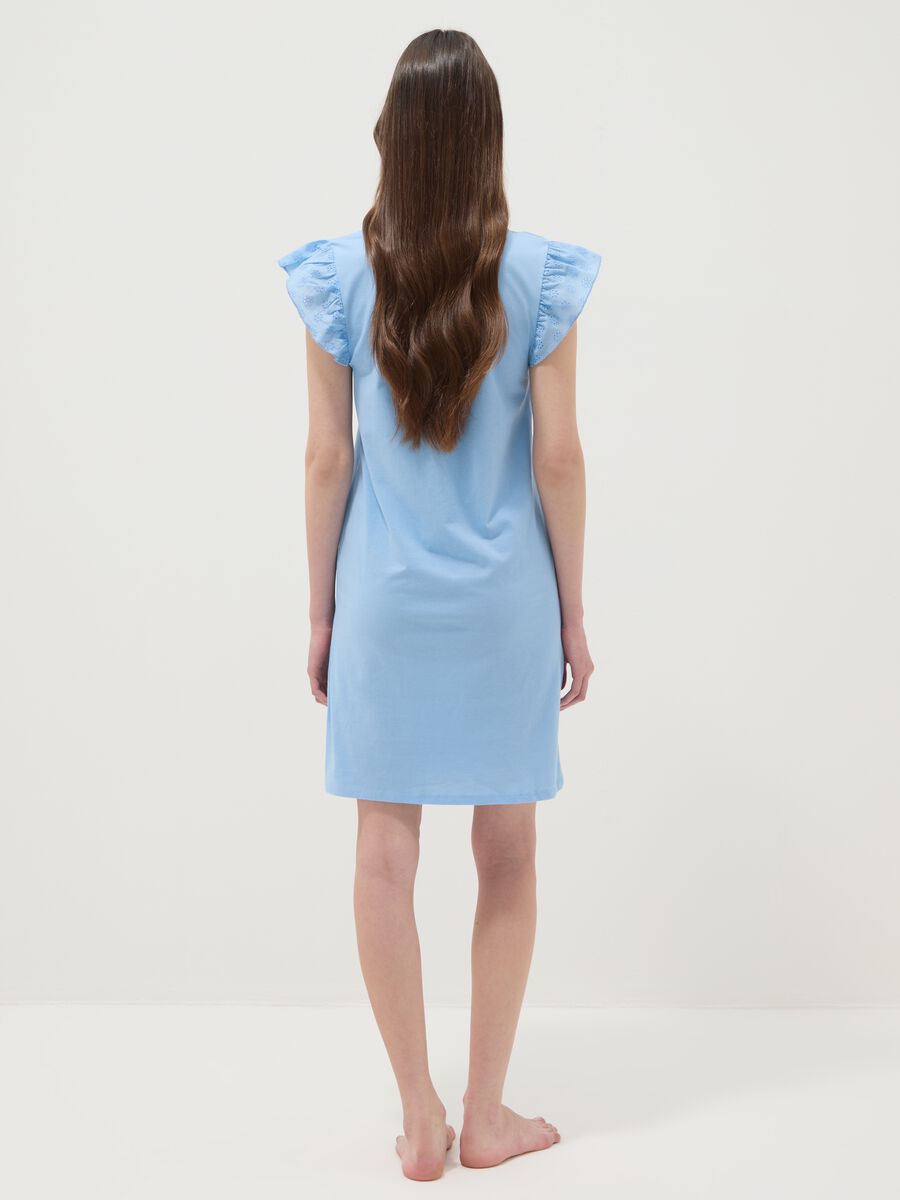 Sky-blue pure cotton nightdress with ruffle trim_3