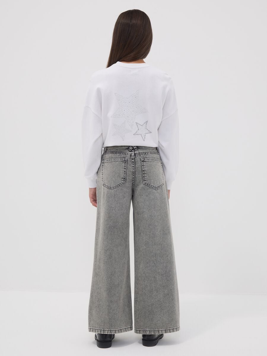 Jeans grigi wide leg in puro cotone con borchie per ragazza_2