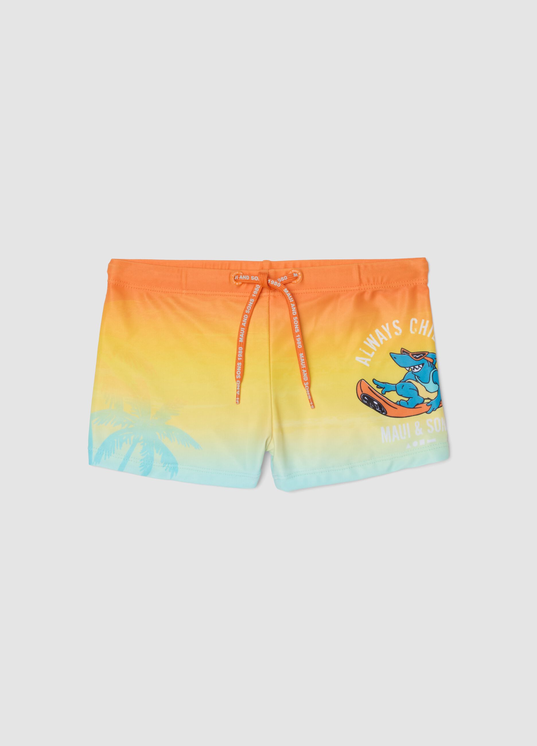 Kids&rsquo; multicolour stretch swim briefs with print