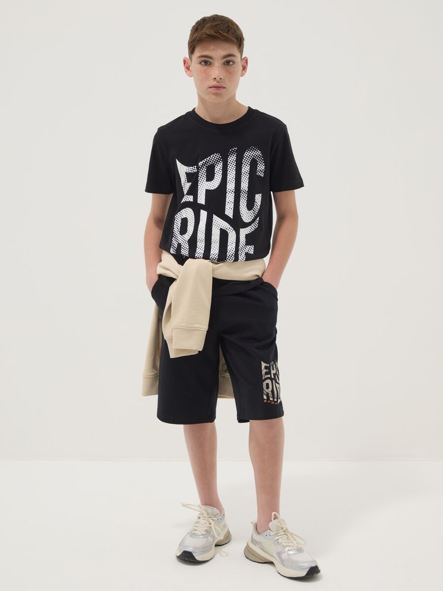 Black pure cotton bermuda shorts with elasticated waist_0