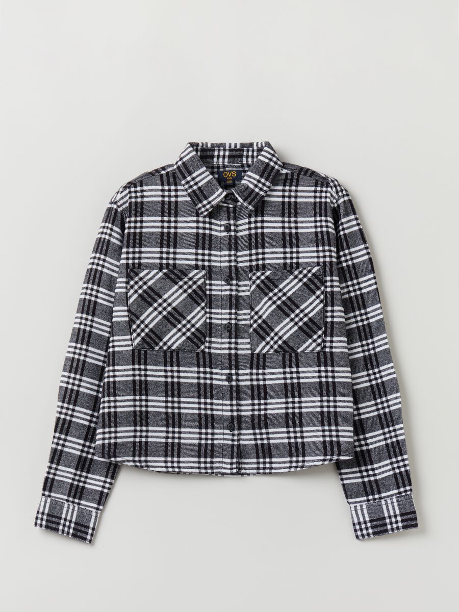 Camicia cropped in flanella check_0