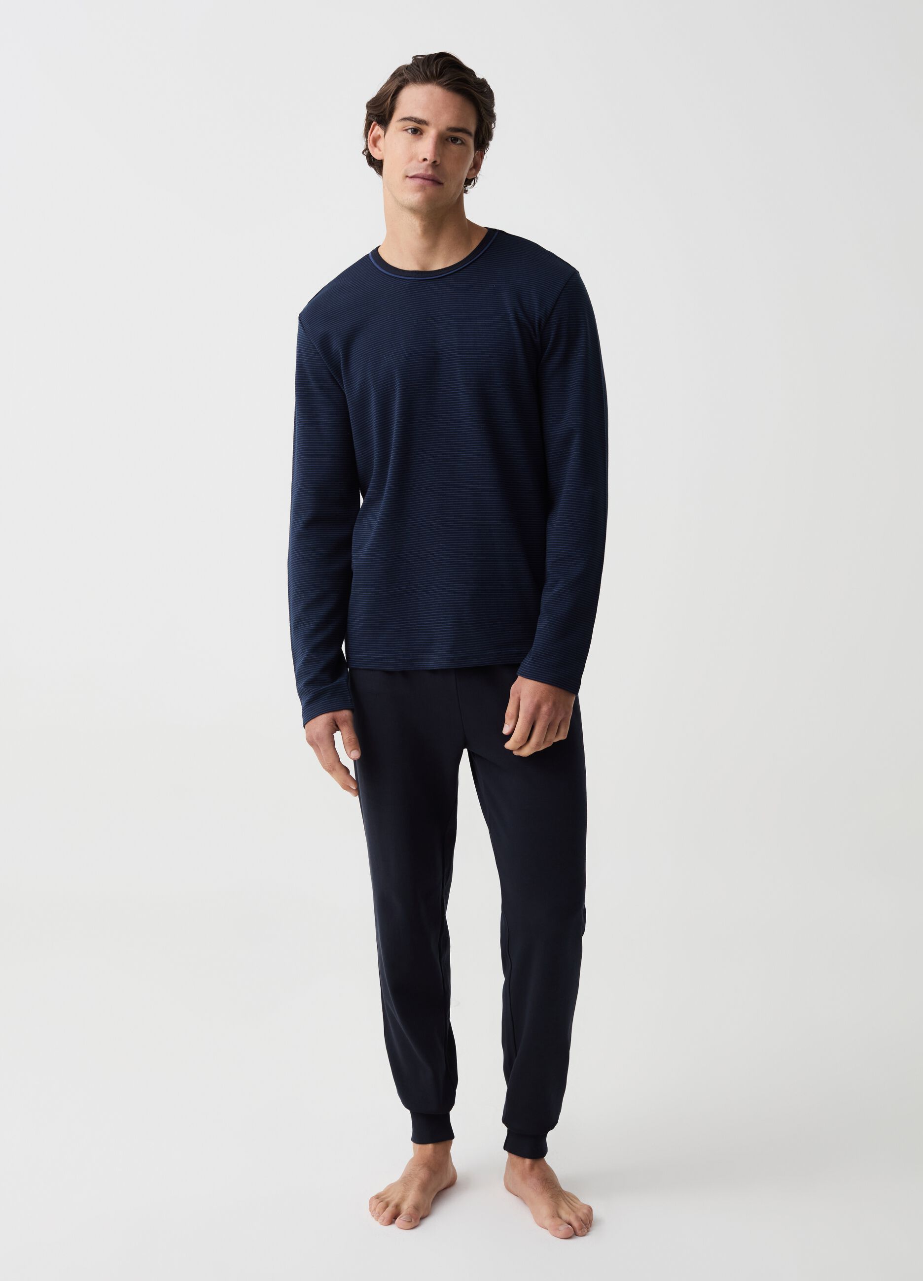 Long pyjamas with thin striped top