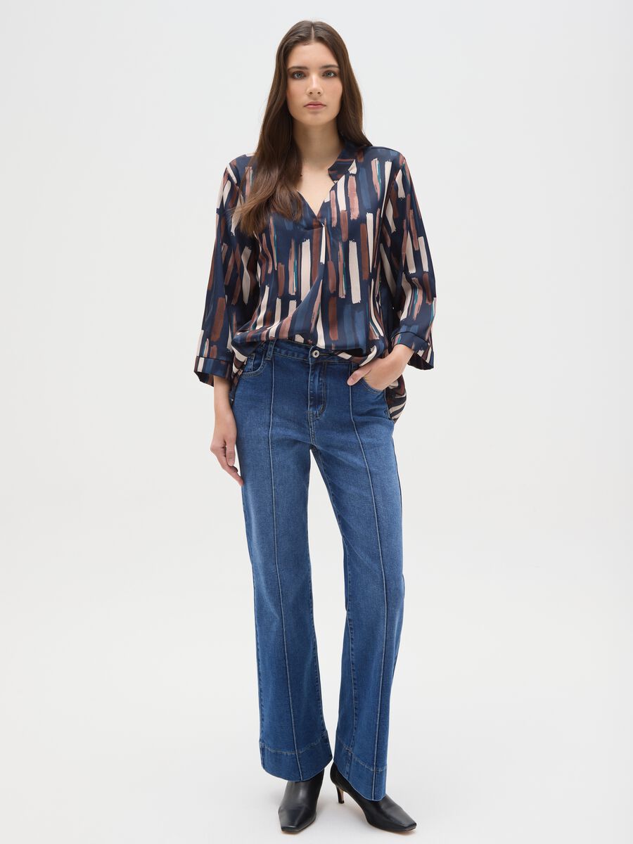 Long-sleeve blouse with multicolour pattern in regular fit_1