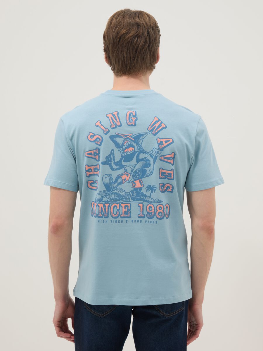 T-shirt azzurra a maniche corte in puro cotone con stampa relaxed fit_2