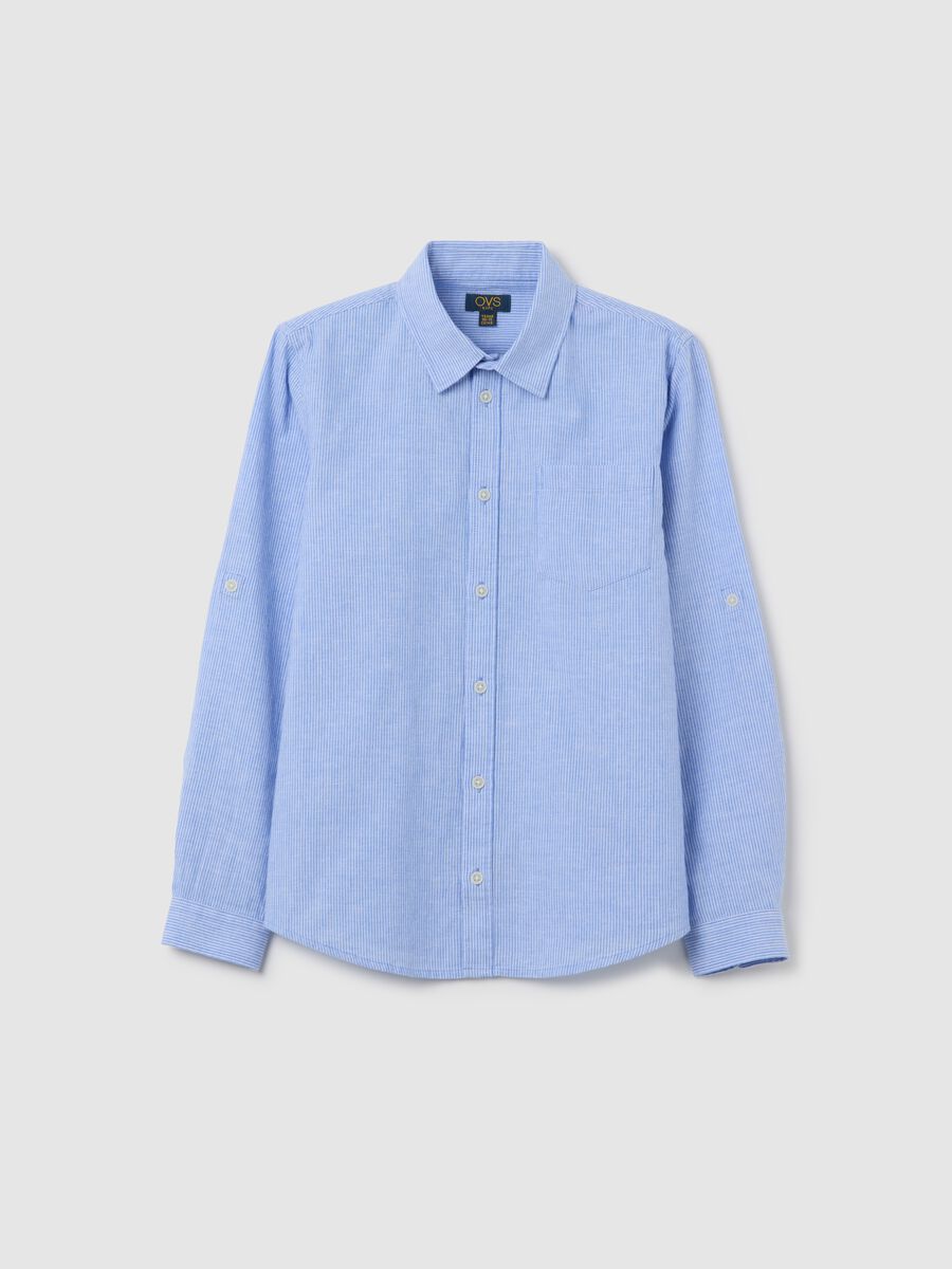 Boys’ light blue regular-fit shirt in cotton and linen blend_3