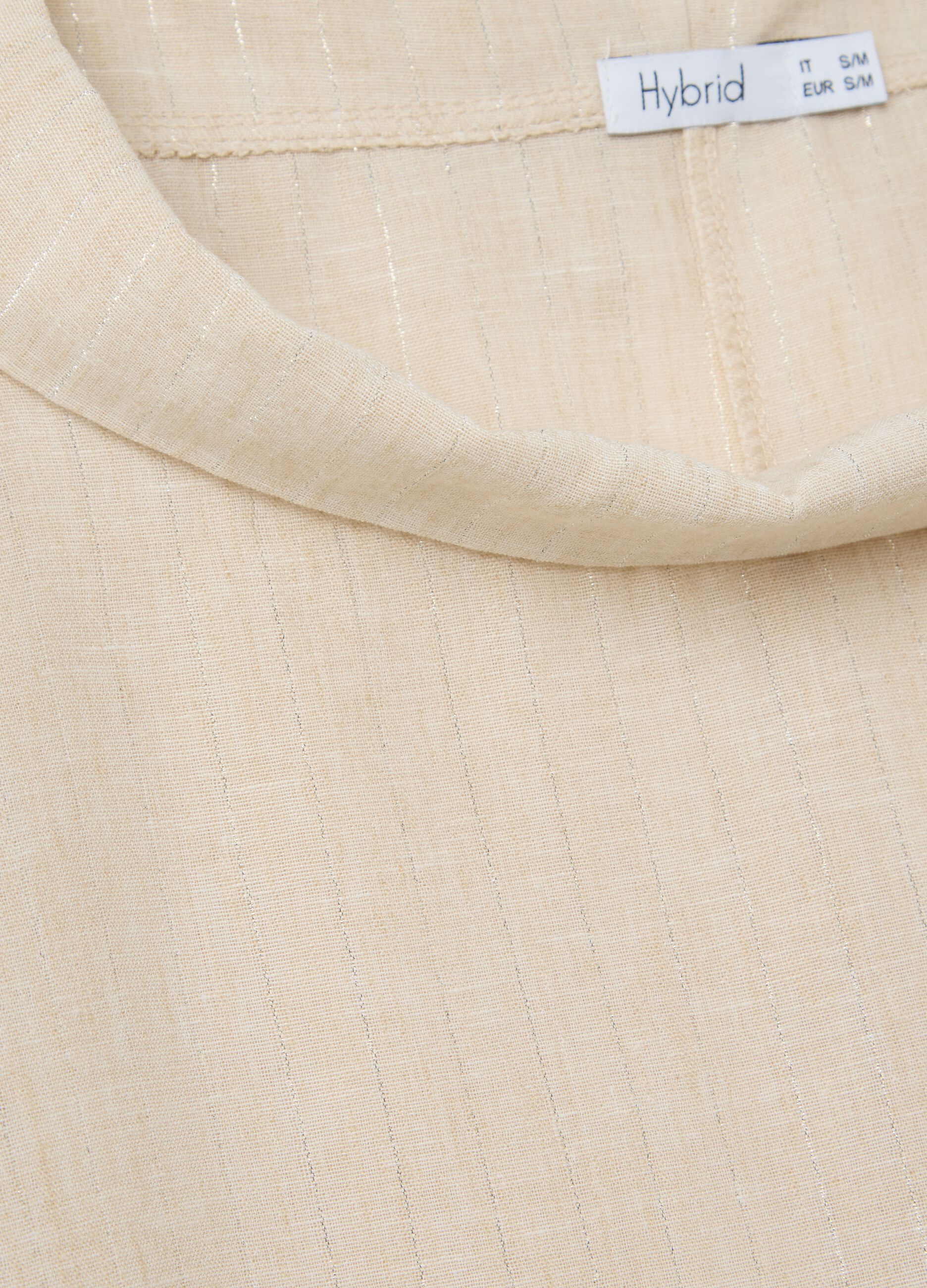 Beige pinstriped top in lurex with cowl neck
