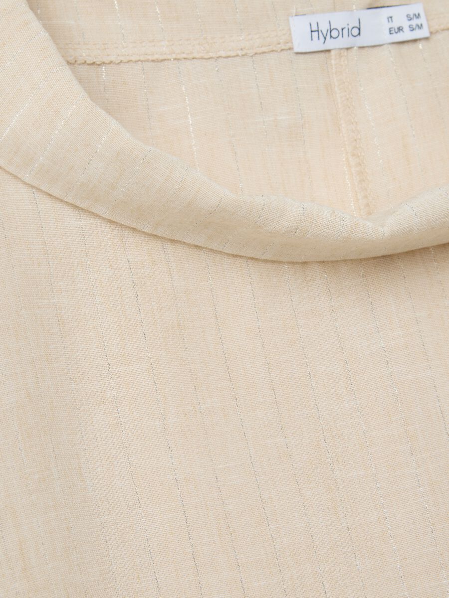 Beige pinstriped top in lurex with cowl neck_5
