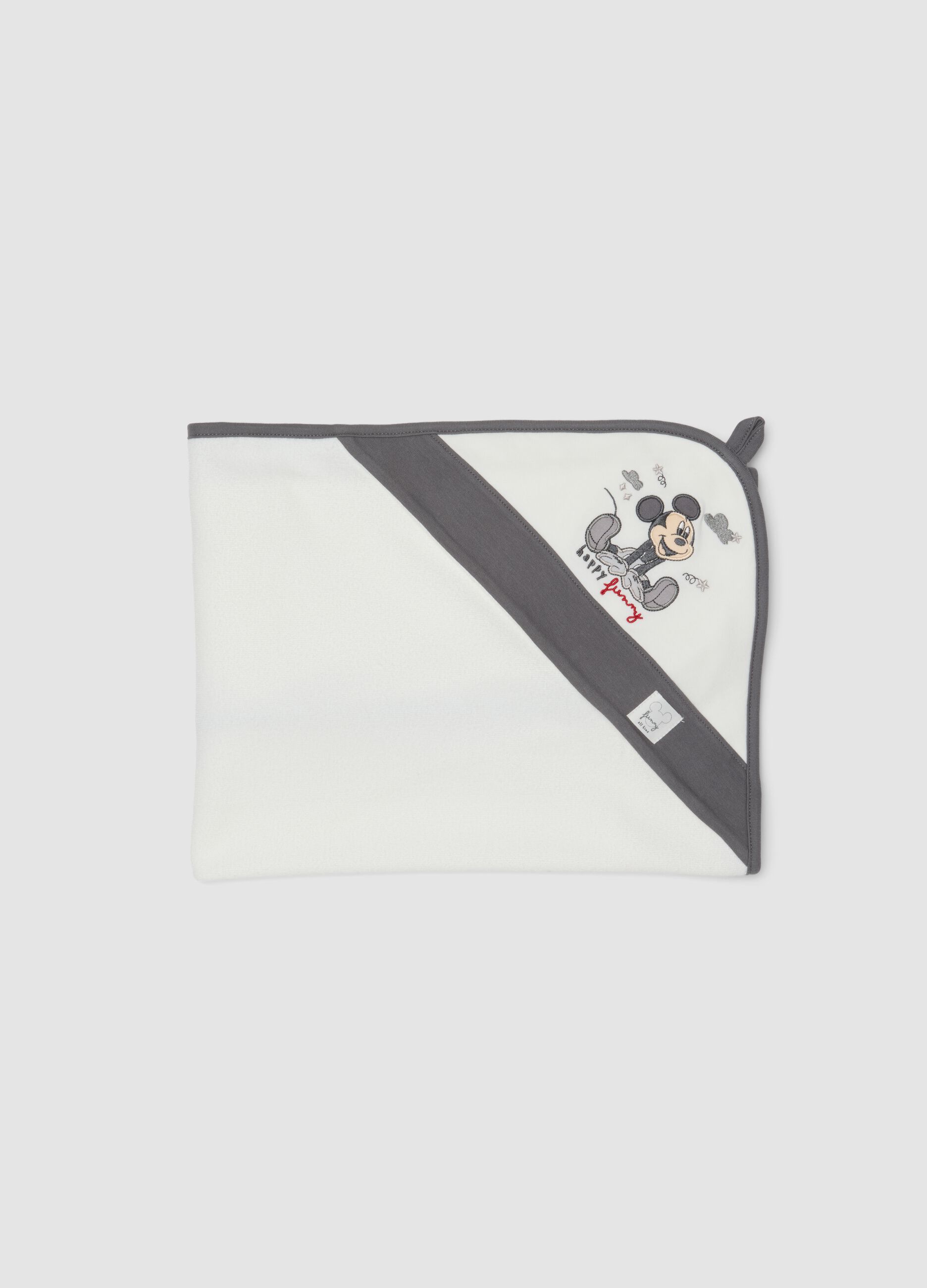 Accappatoio bianco in misto cotone organico con cappuccio e stampa Mickey