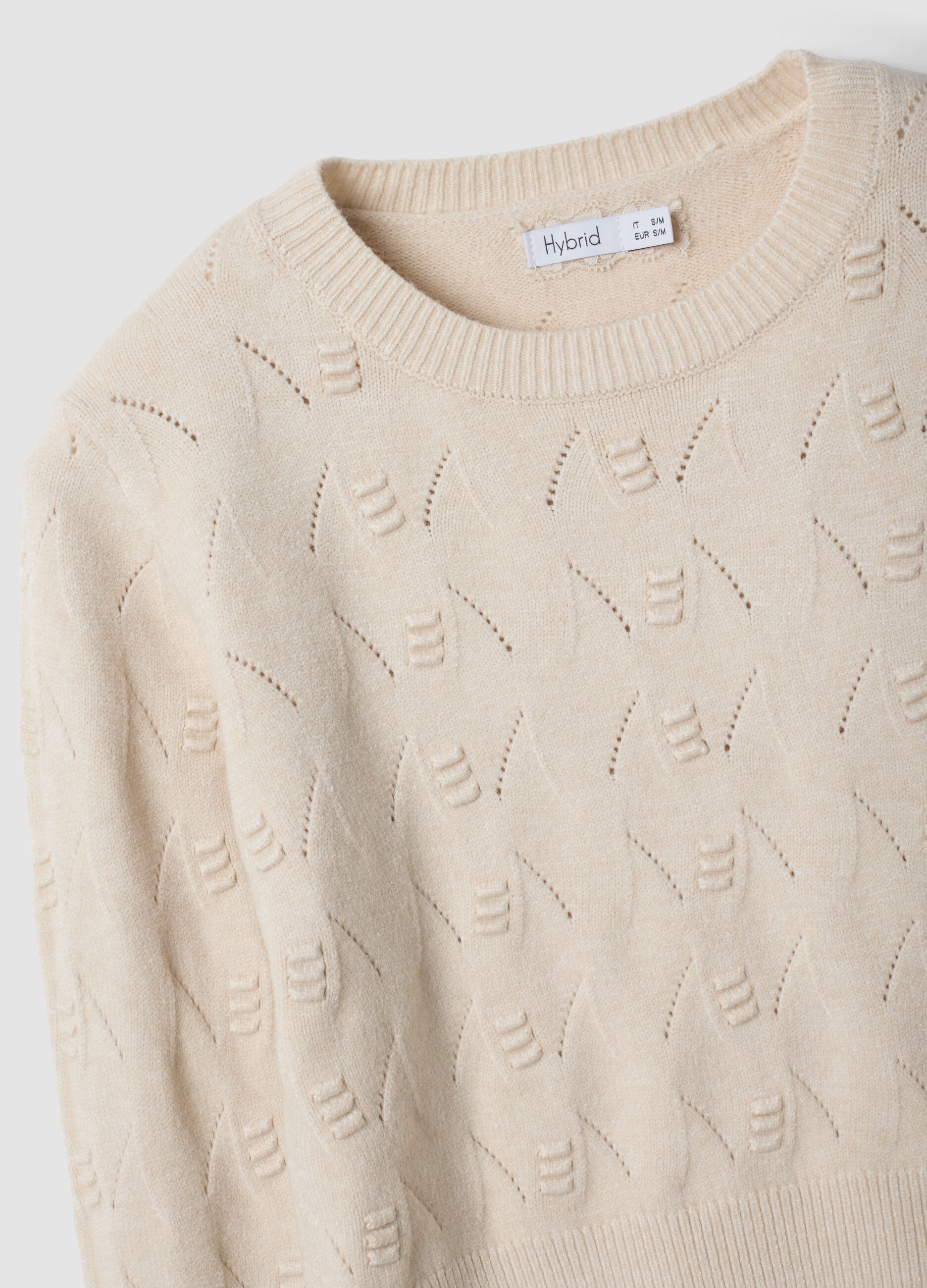 Beige openwork viscose-blend jumper, regular fit