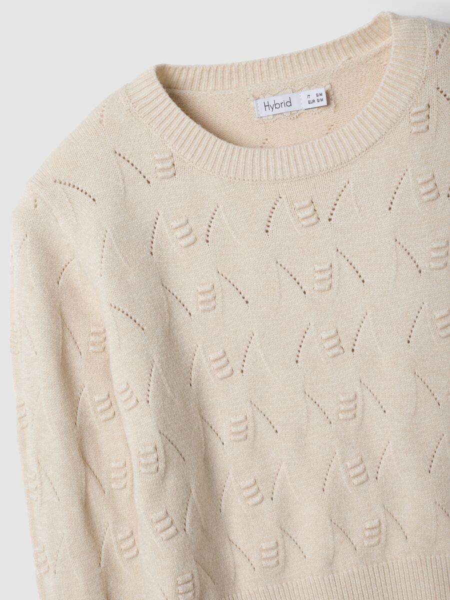 Maglia beige in misto viscosa traforata regular fit_2