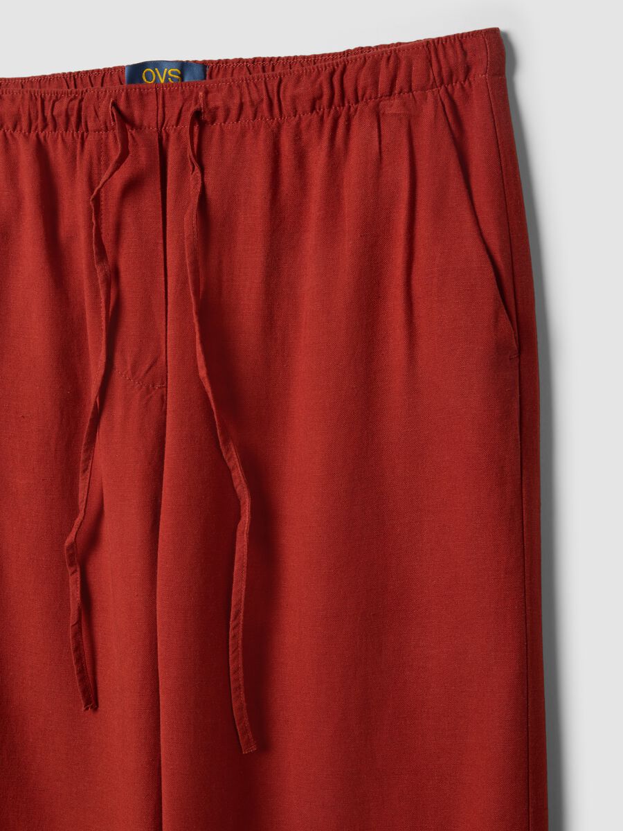 Pantaloni in misto viscosa e lino rossi straight fit con coulisse_5