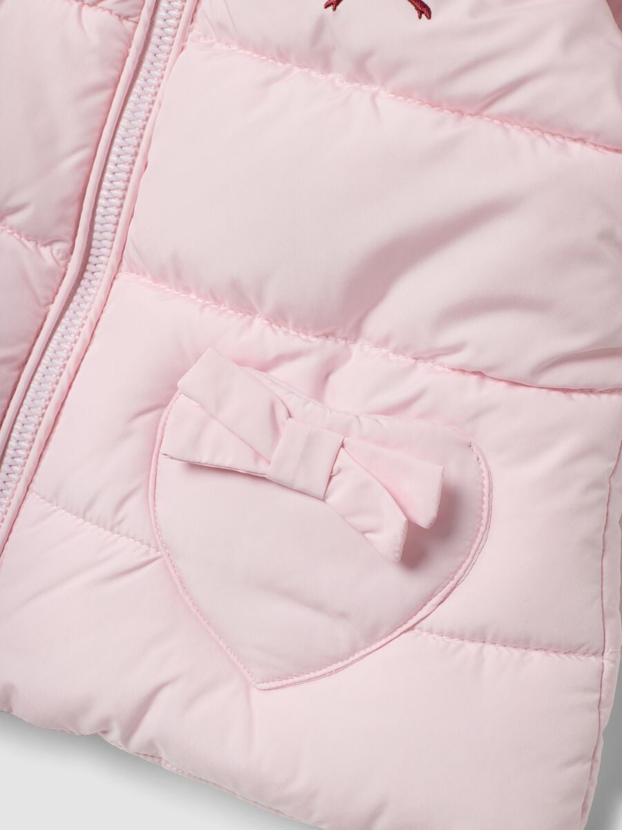 Pink padded gilet with hood, heart pockets and Minnie embroidery_2