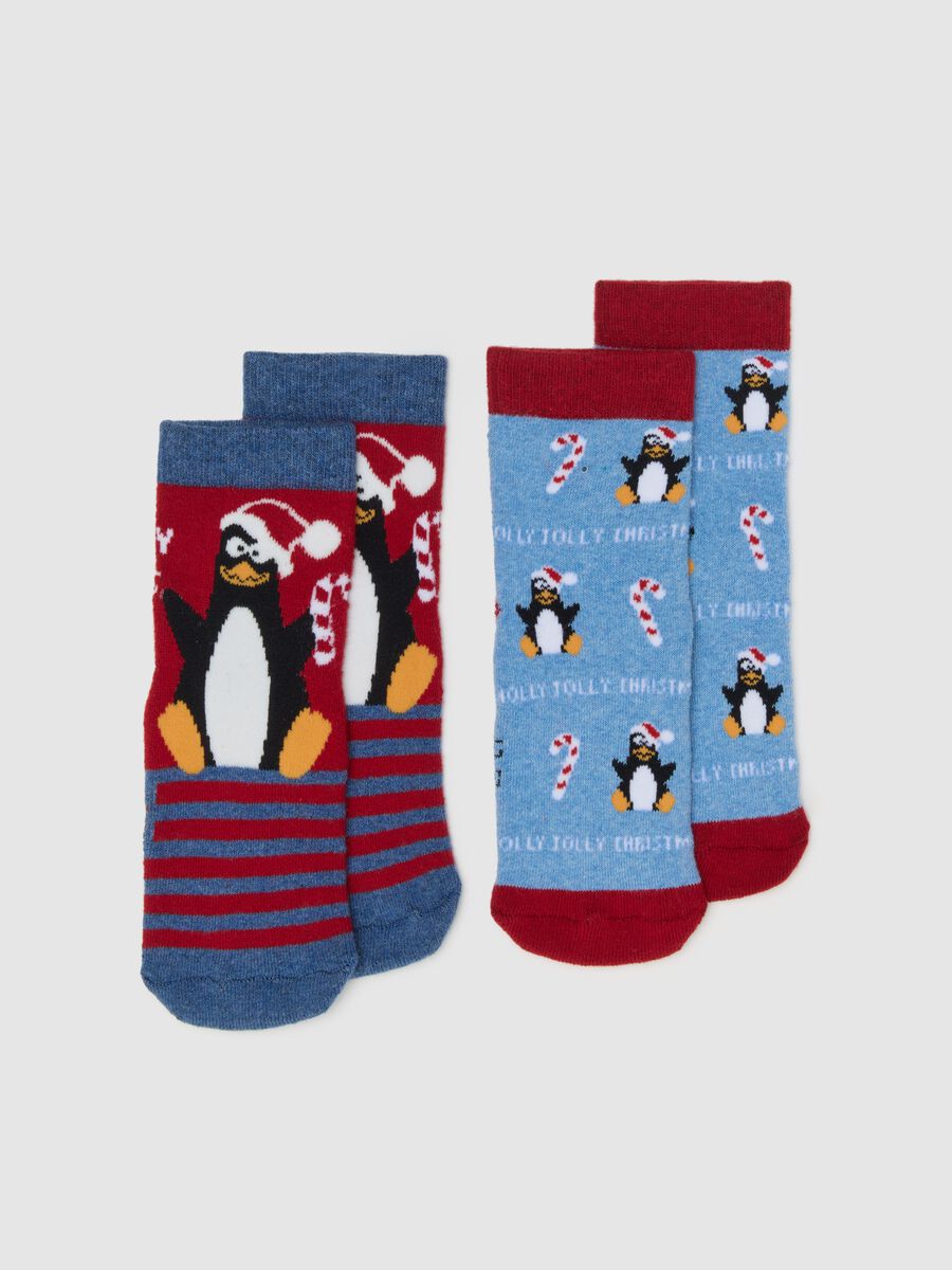 Two-pack Christmas non-slip socks for children in multicoloured cotton blend_0