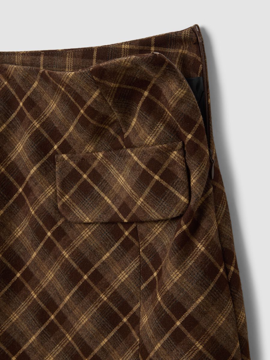 Brown stretch viscose checked skirt_5