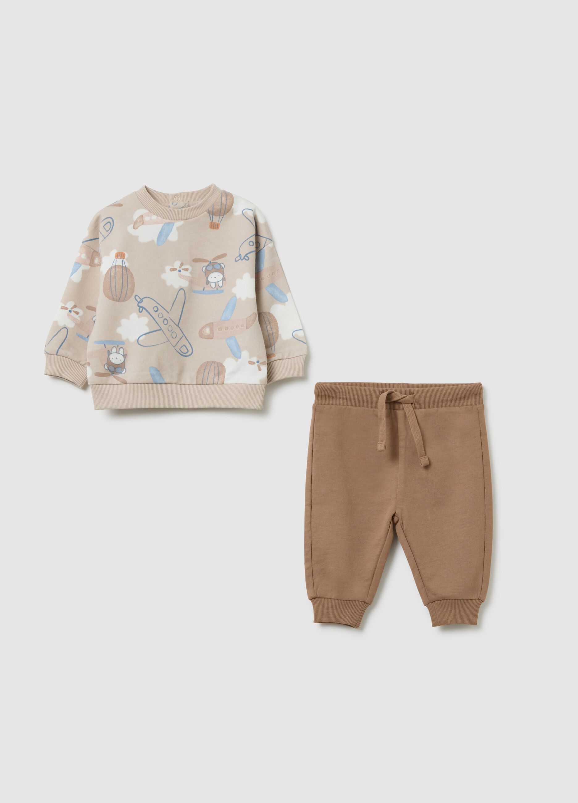 Girl's beige pure cotton set with adventure motif