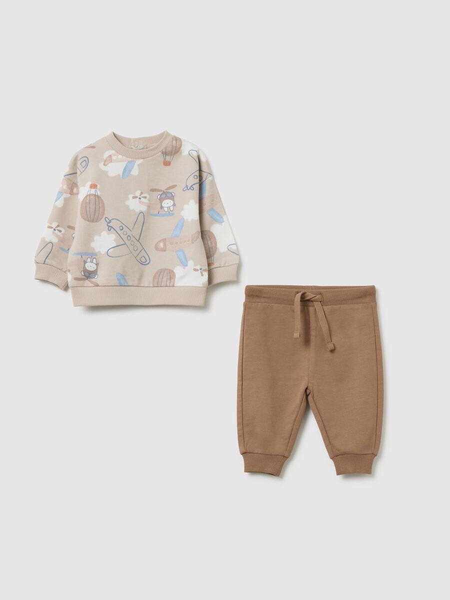 Girl's beige pure cotton set with adventure motif_0