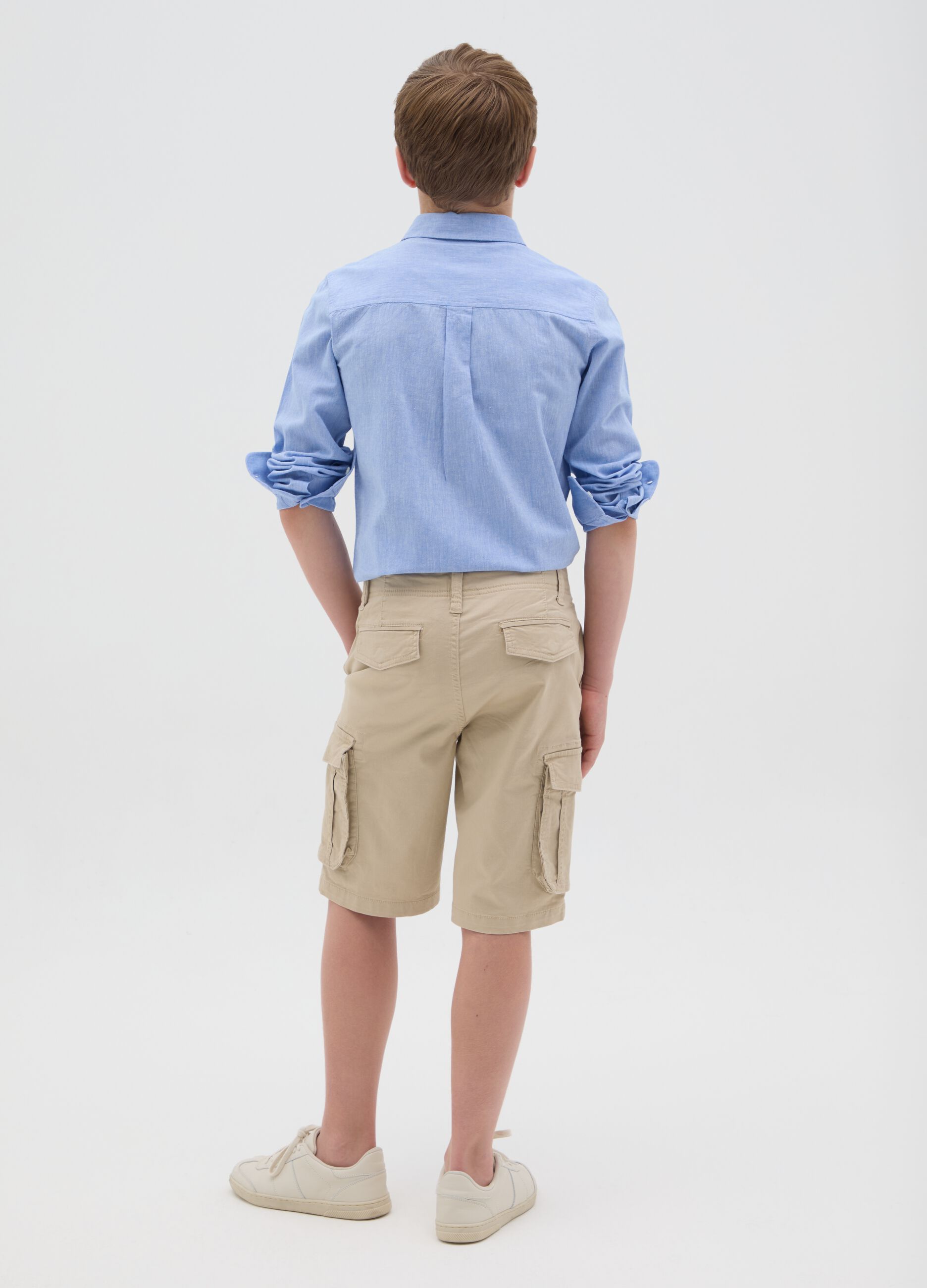 Boys’ beige regular-fit shorts in stretch cotton