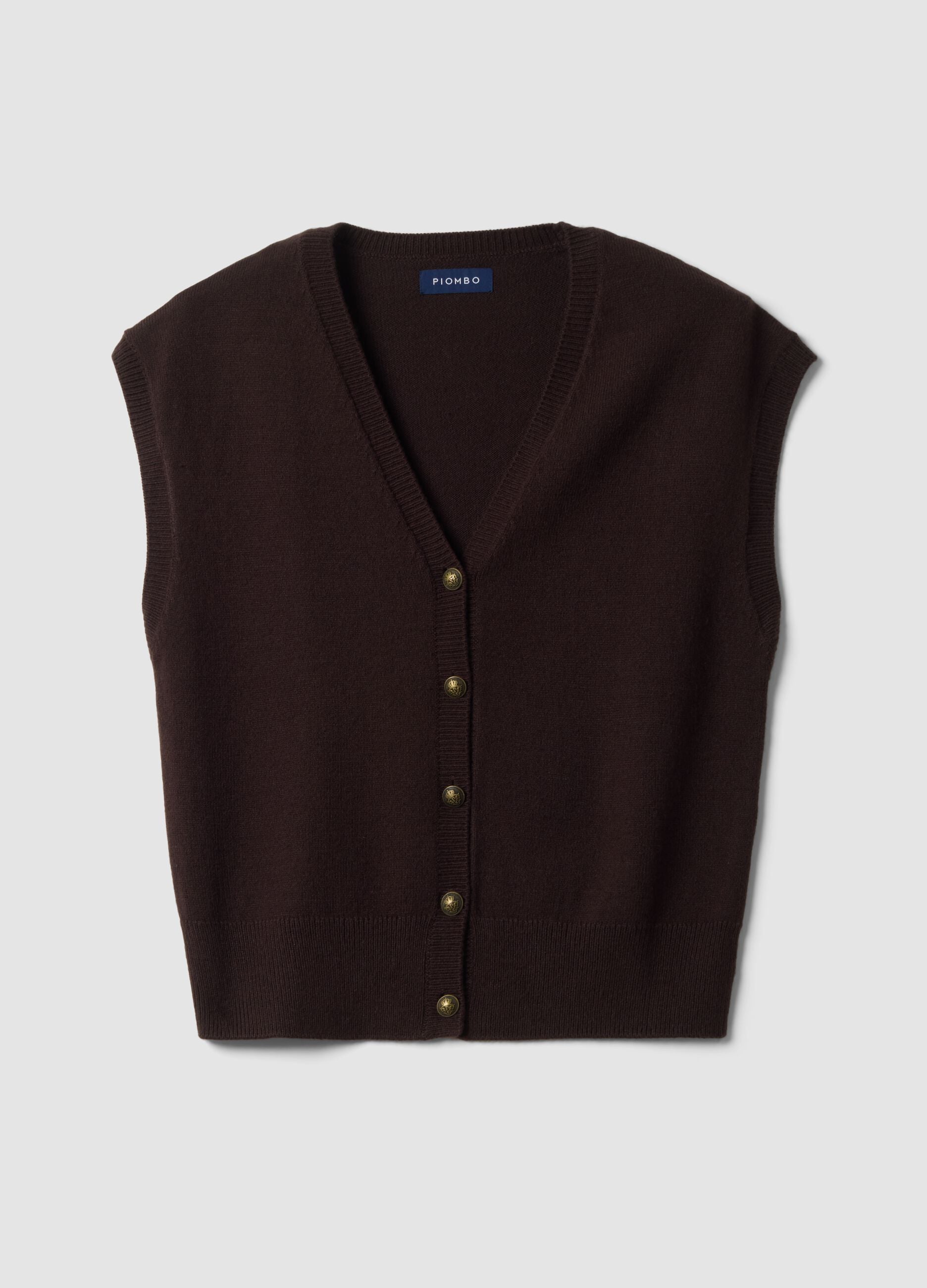 Gilet marrone con scollo profondo a V e bottoni over fit
