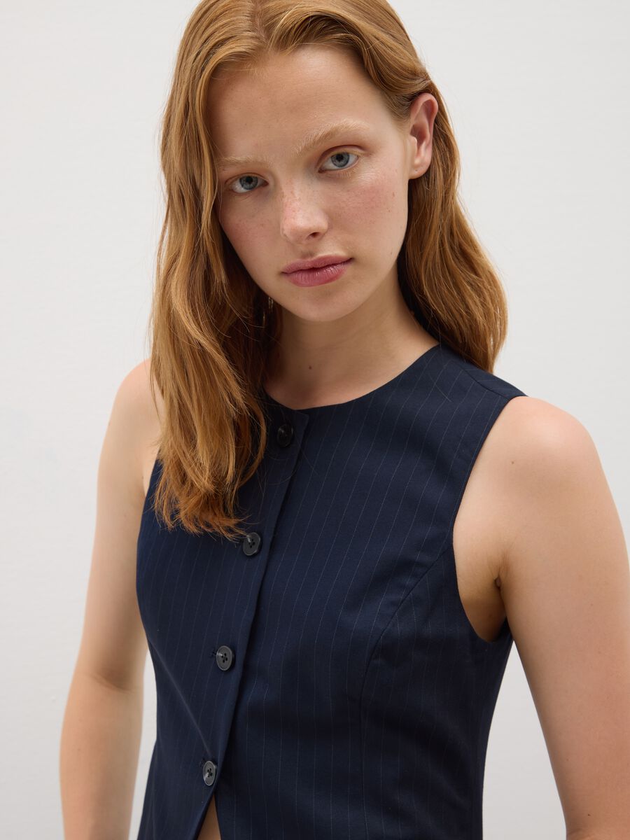 Gilet in tessuto elasticizzato blu regular fit a righe_3