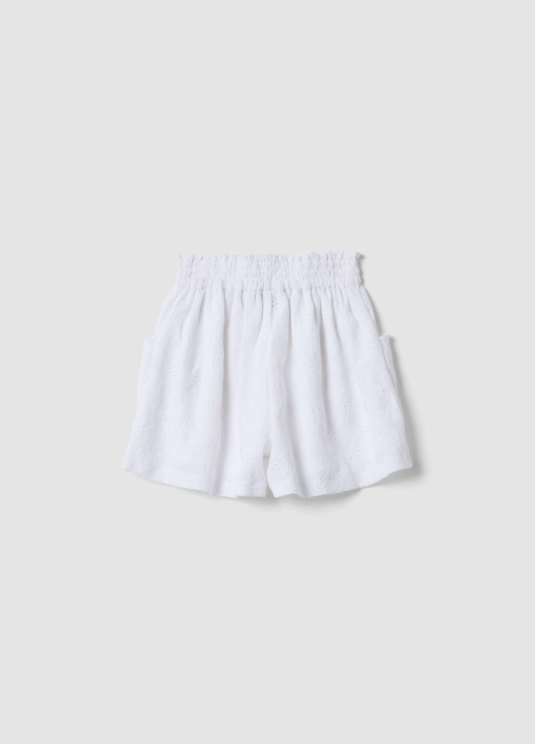 Girls&rsquo; white stretch shorts with elasticated waist, regular fit