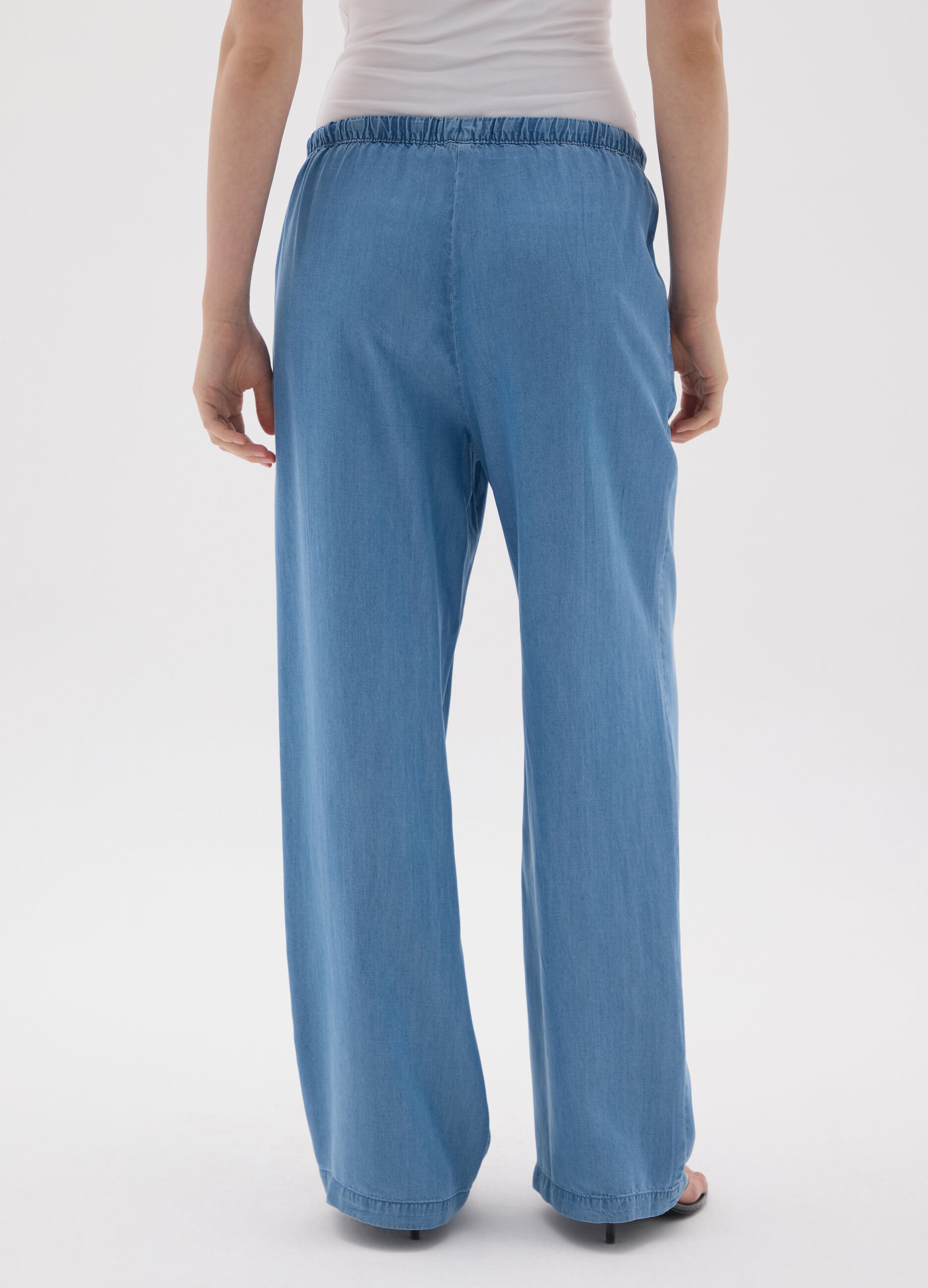 Women's wide blue pure Lyocell trousers