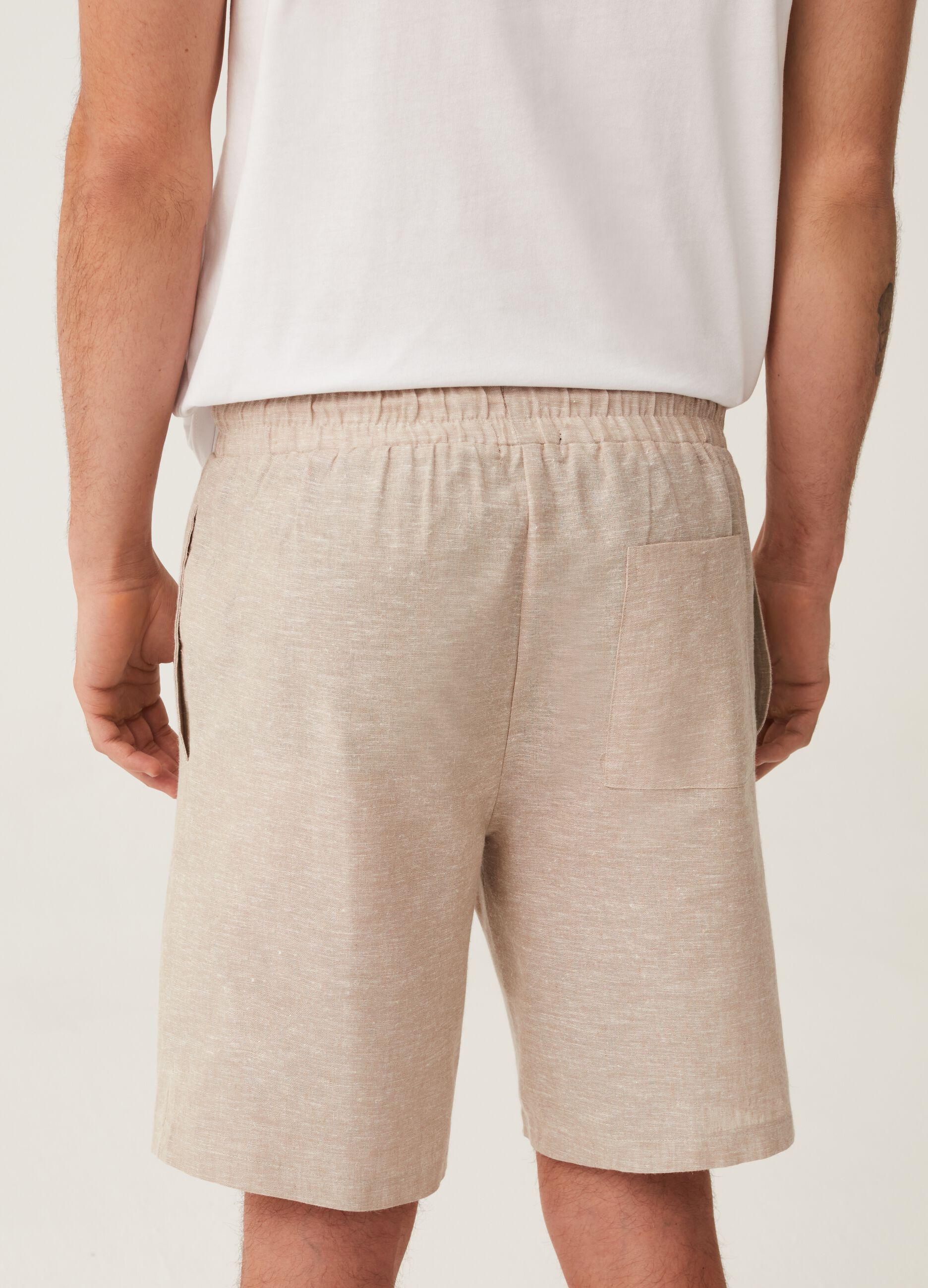 Pantalone pigiama corto in lino e cotone_2